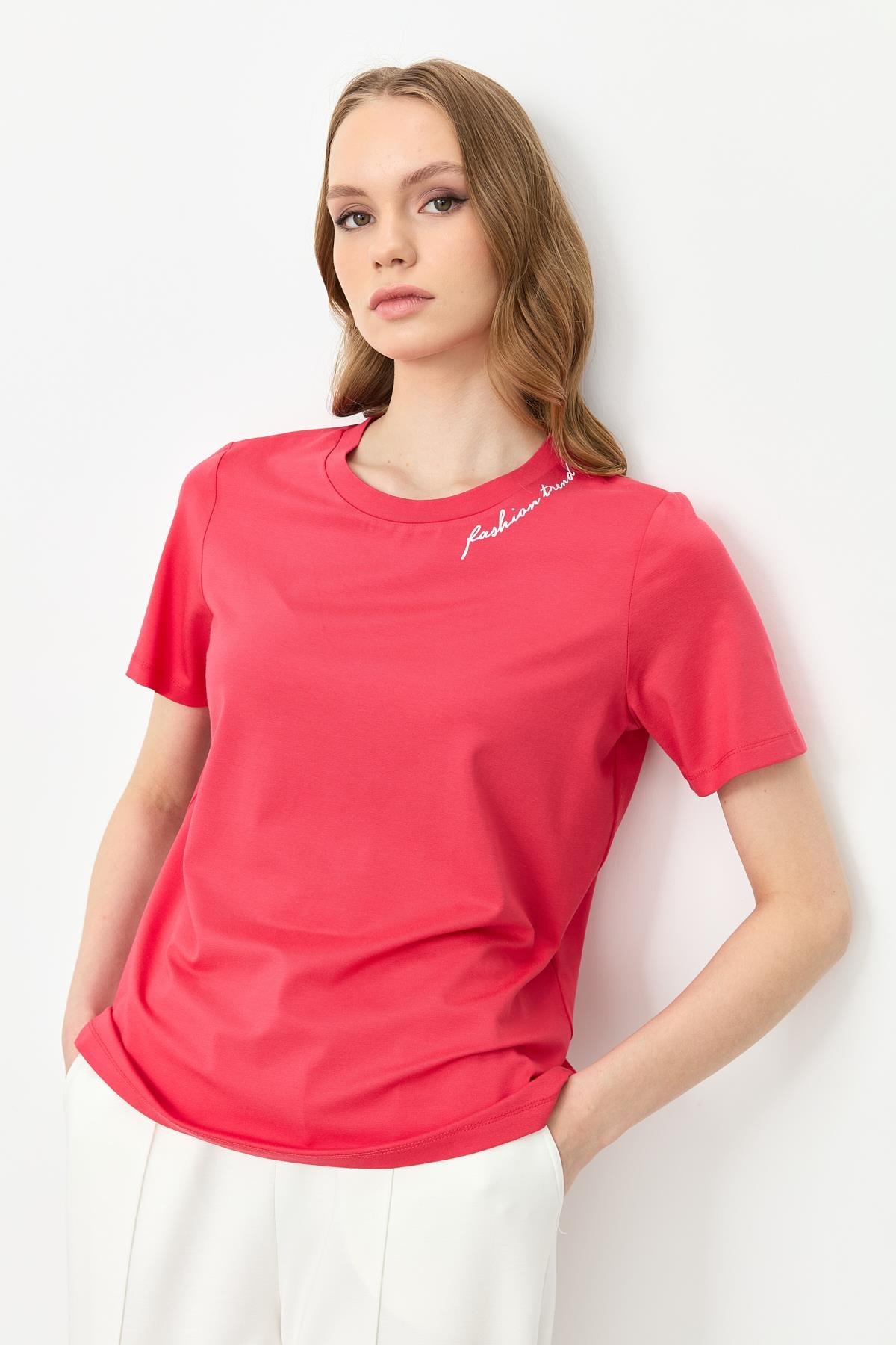 Yazı Detay Pamuklu Bluz-MERCAN