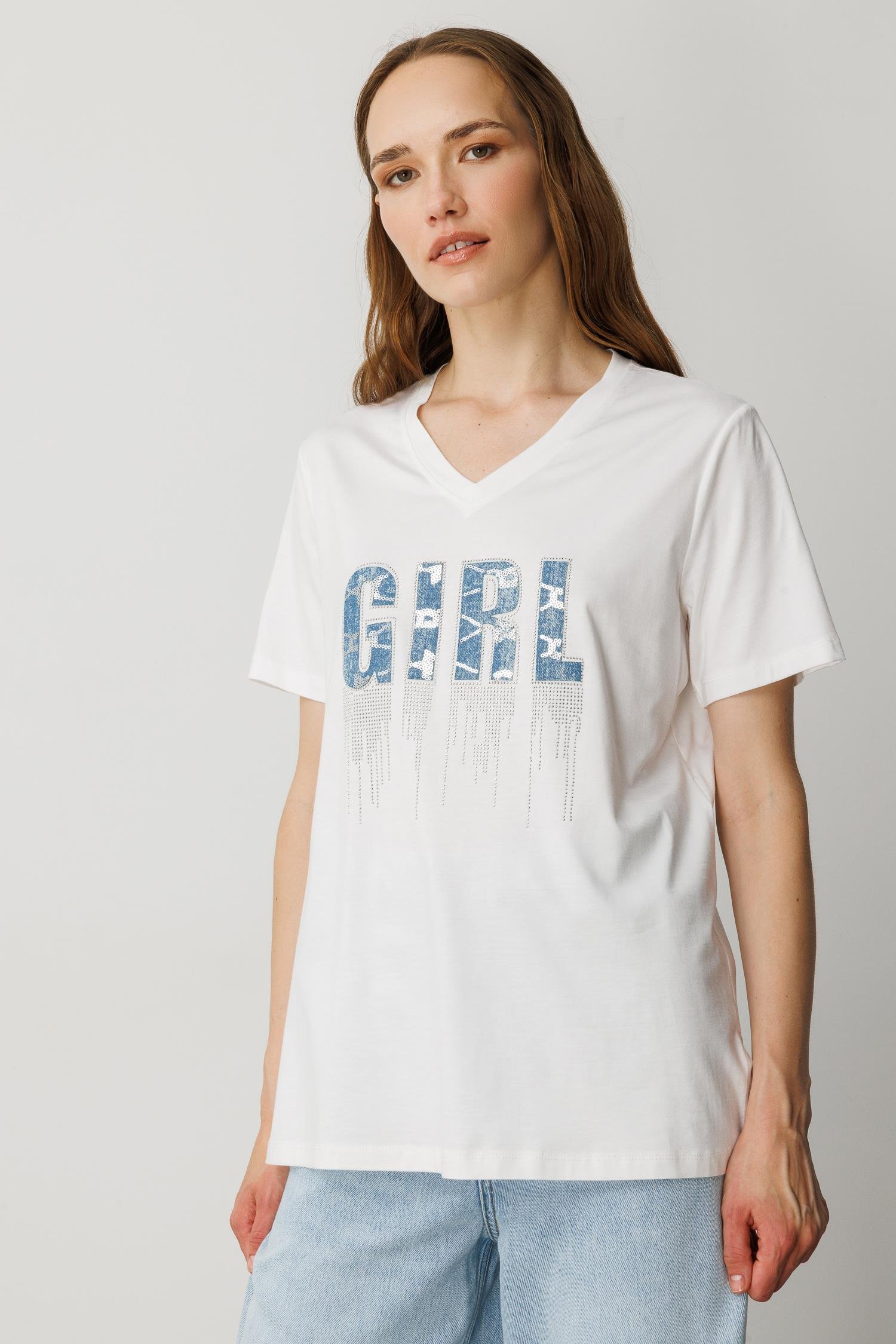 Yazı Detaylı Taşlı Tişört-KEMIK