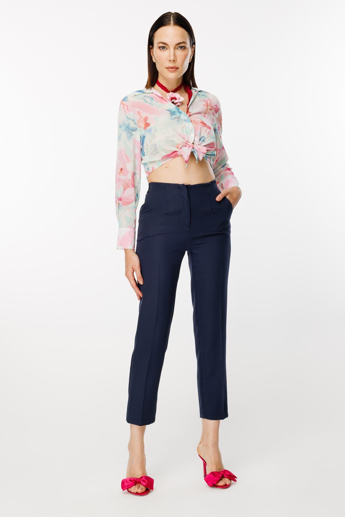 Yüksek Bel Arkası Lastikli Pantolon - LACI