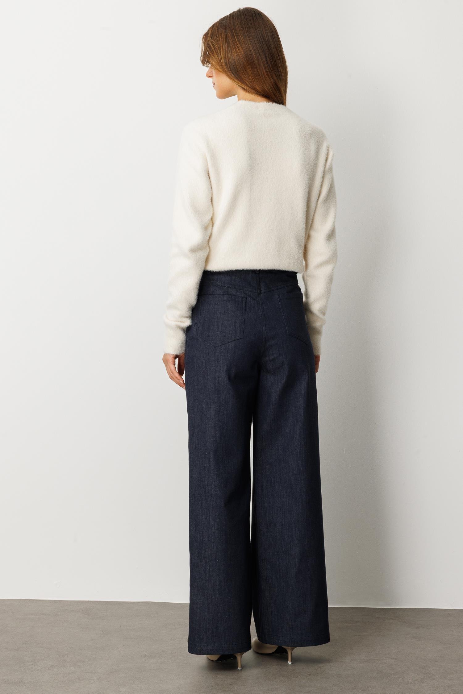 Yüksek Bel Bol Paça Kot Pantolon-LACI