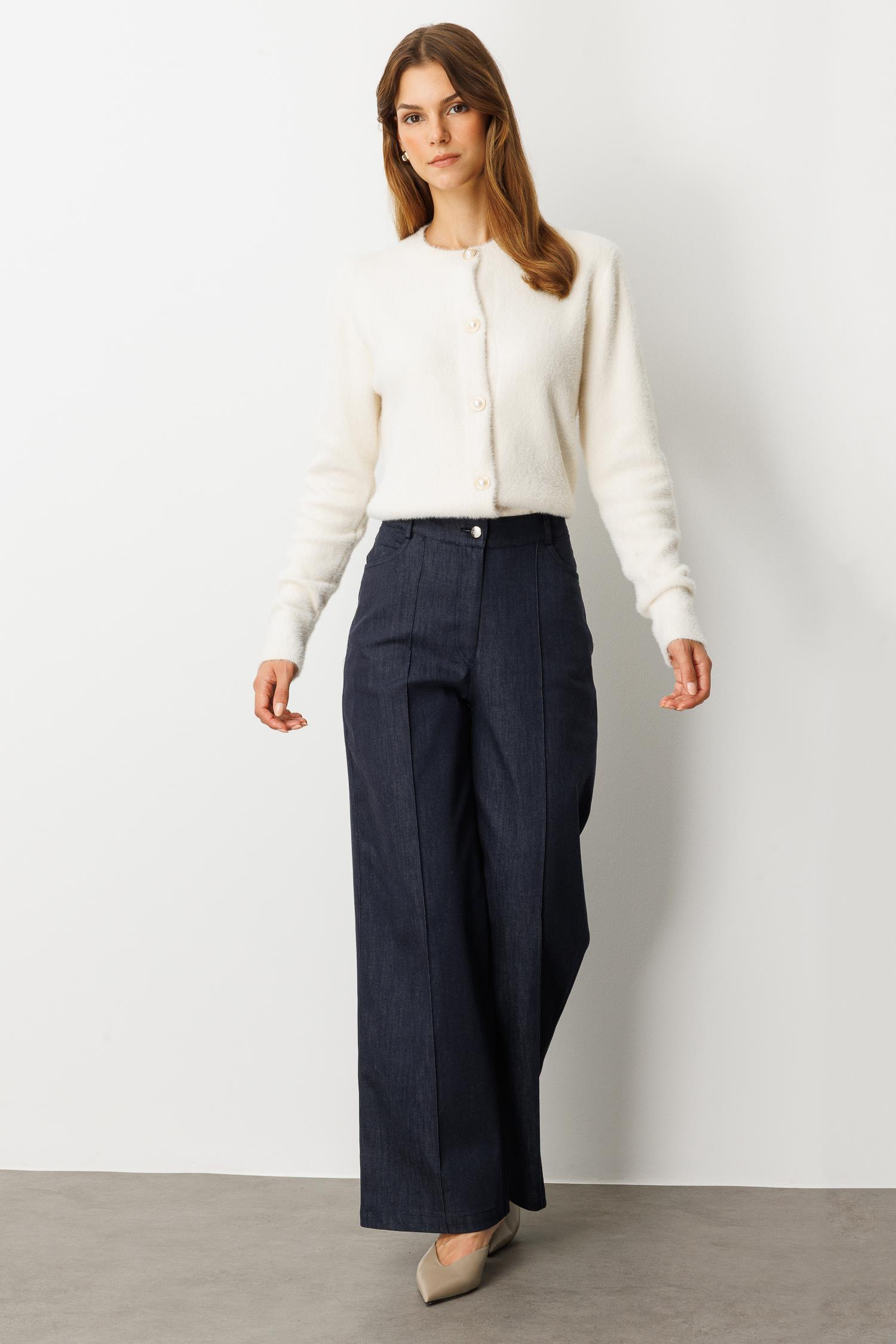 Yüksek Bel Bol Paça Kot Pantolon-LACI