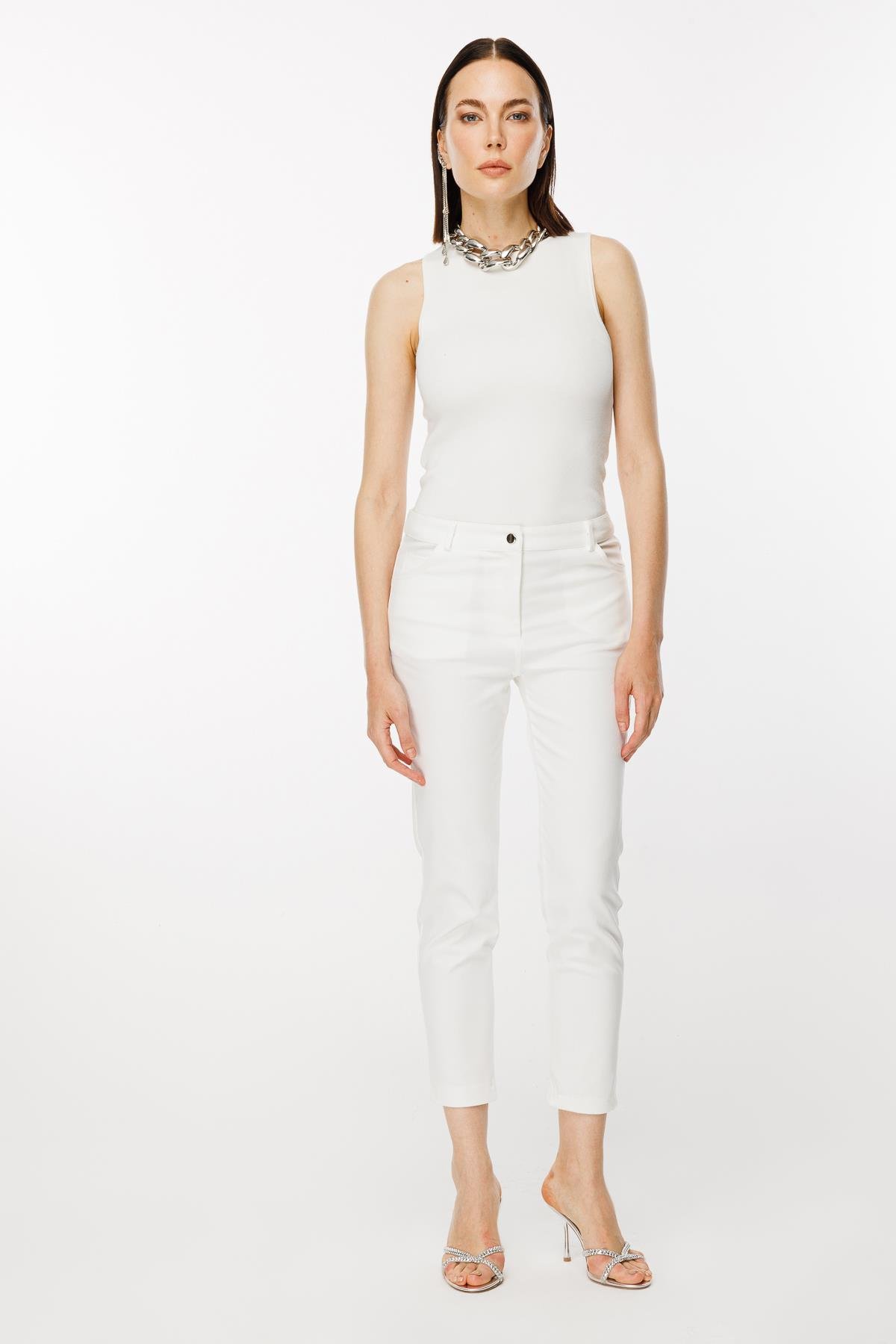 Yüksek Bel Dar Paça Pantolon - KEMIK