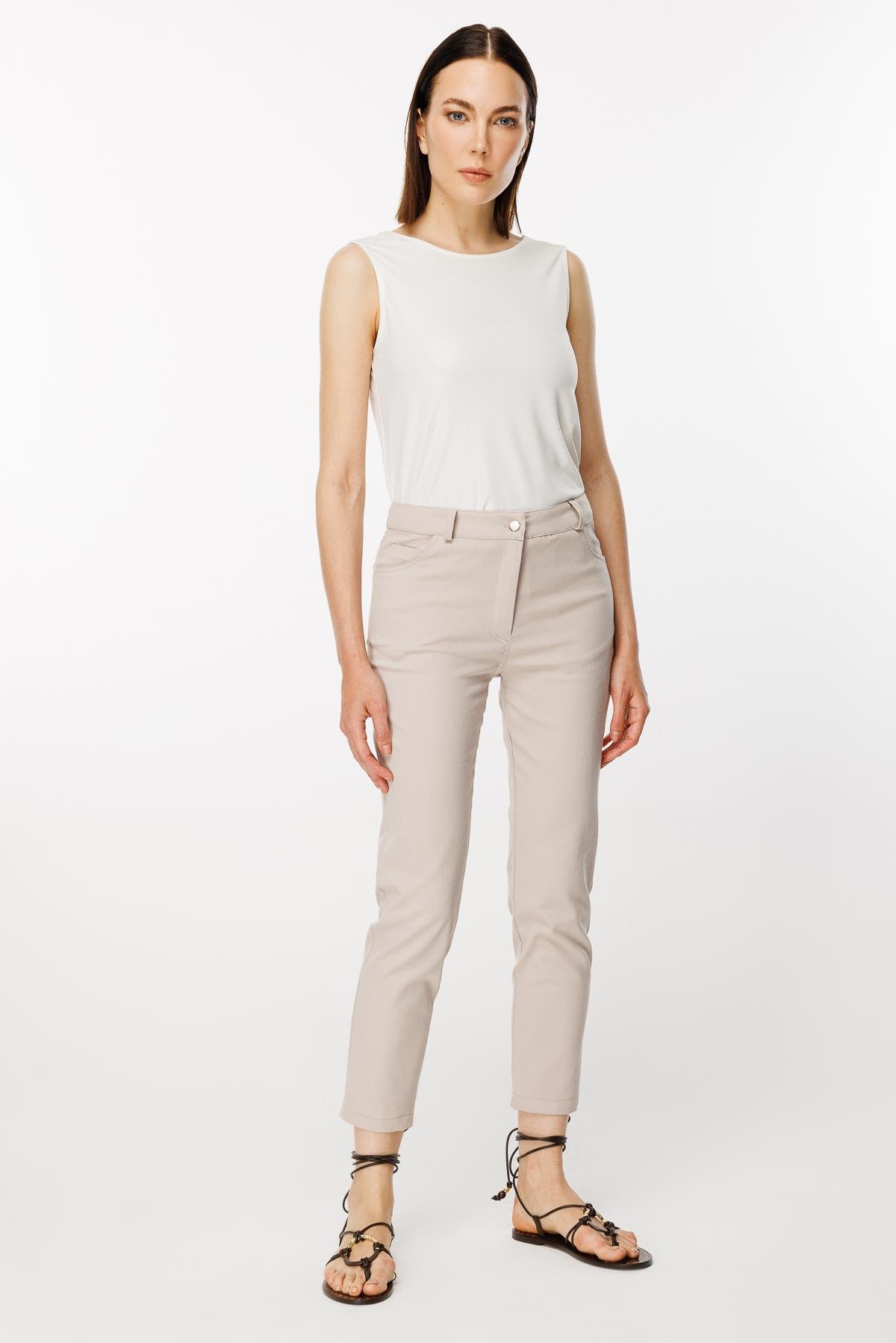 Yüksek Bel Dar Paça Pantolon - TAŞ