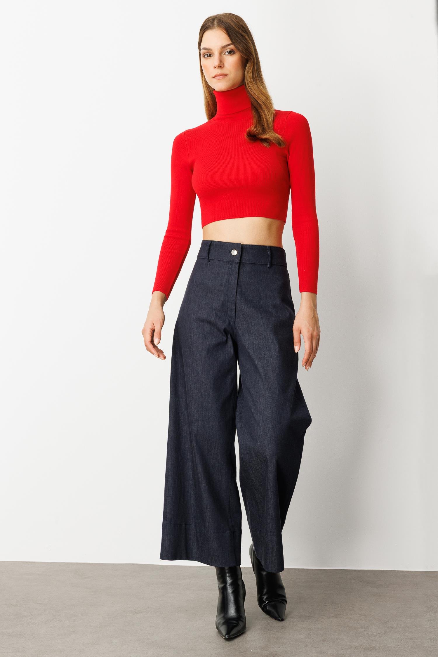 Yüksek Bel Palazzo Kot Pantolon-LACI