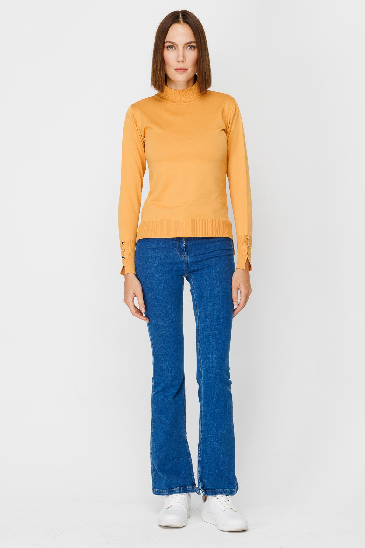 Yüksk Bel Yırtmaçlı Denim Pantolon - MAVİ