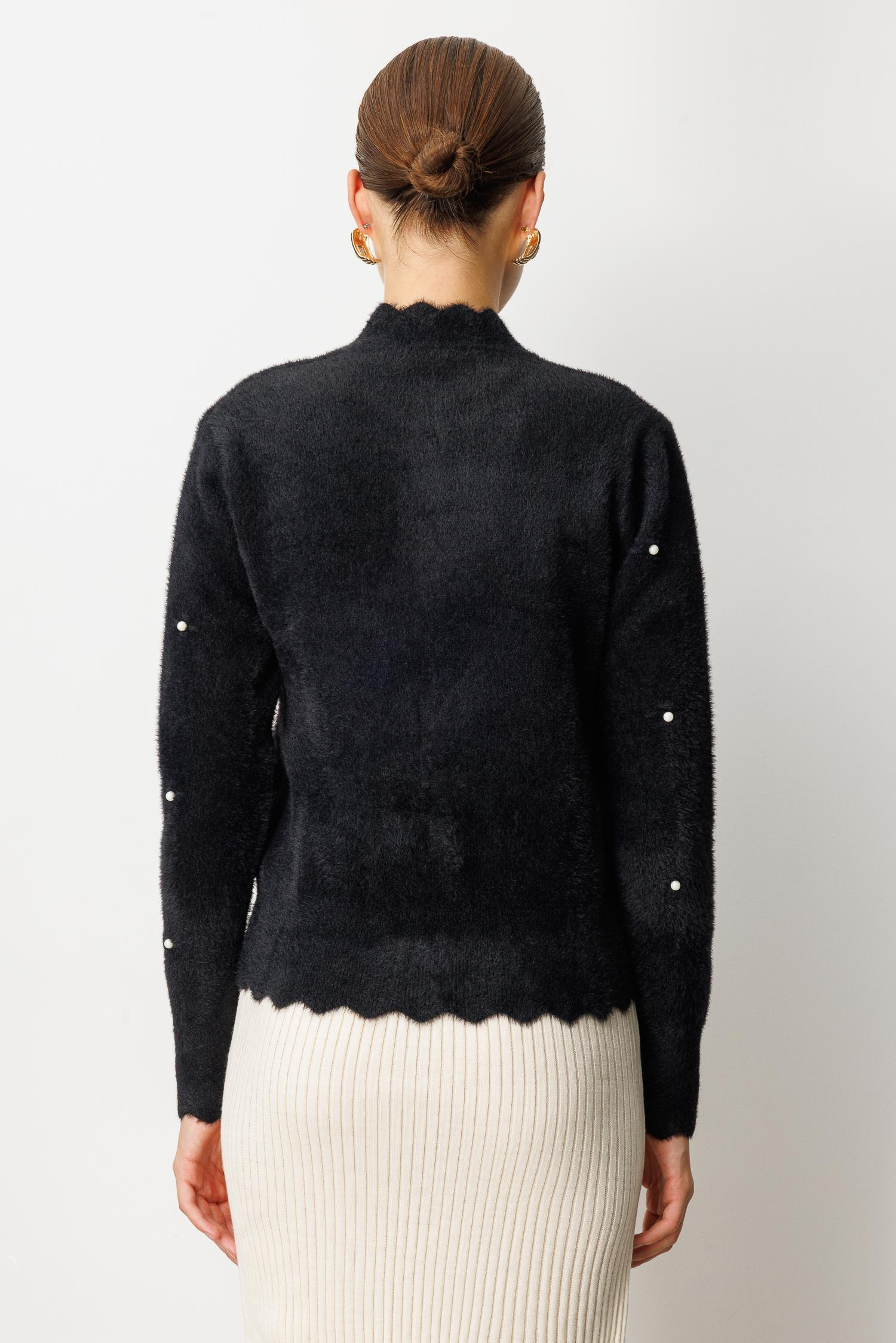 Yumuşak Dokulu Düğme Detay Triko Hırka-SİYAH