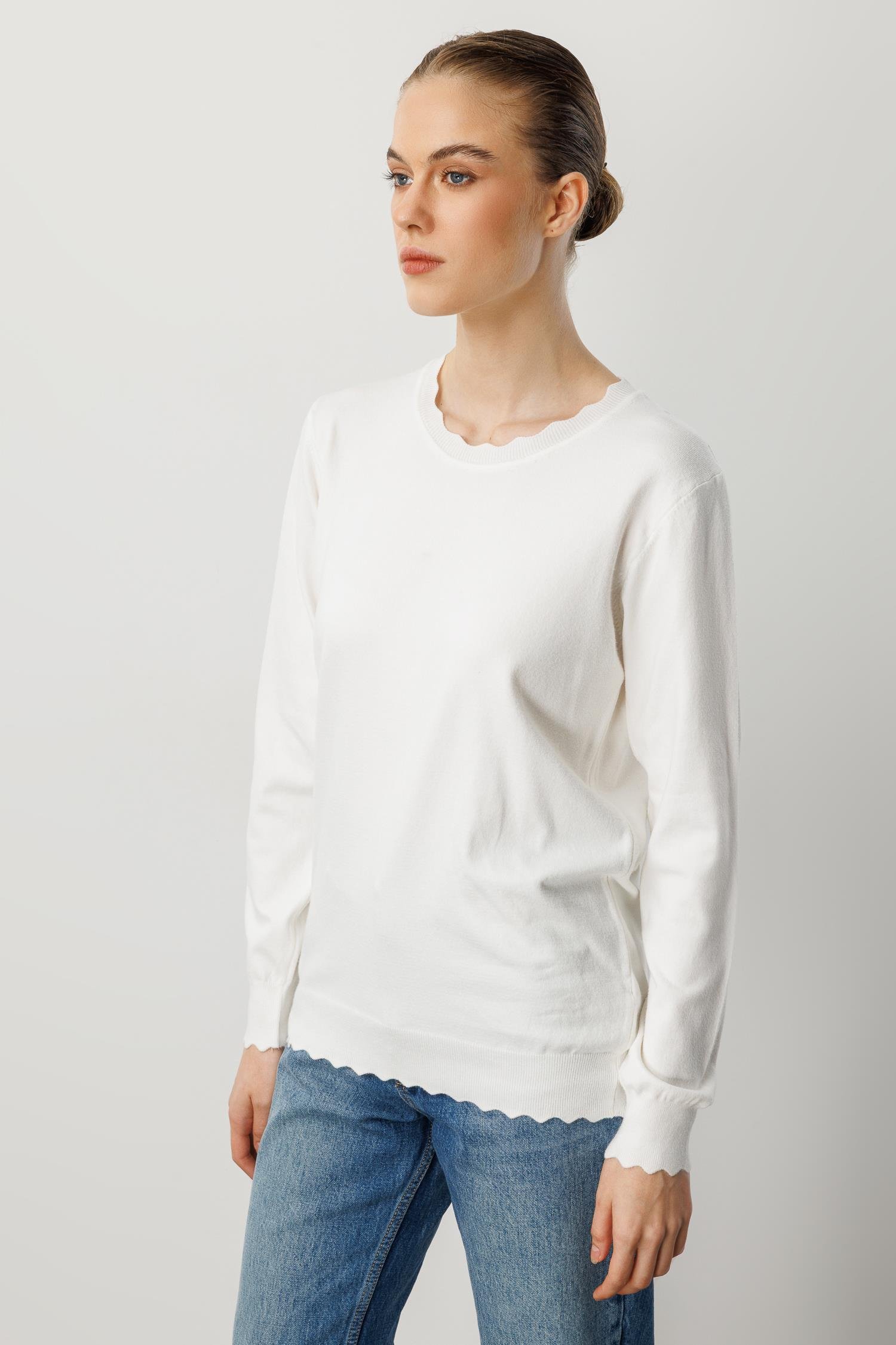 Yuvarlak Yaka Angora Triko Kazak-EKRU