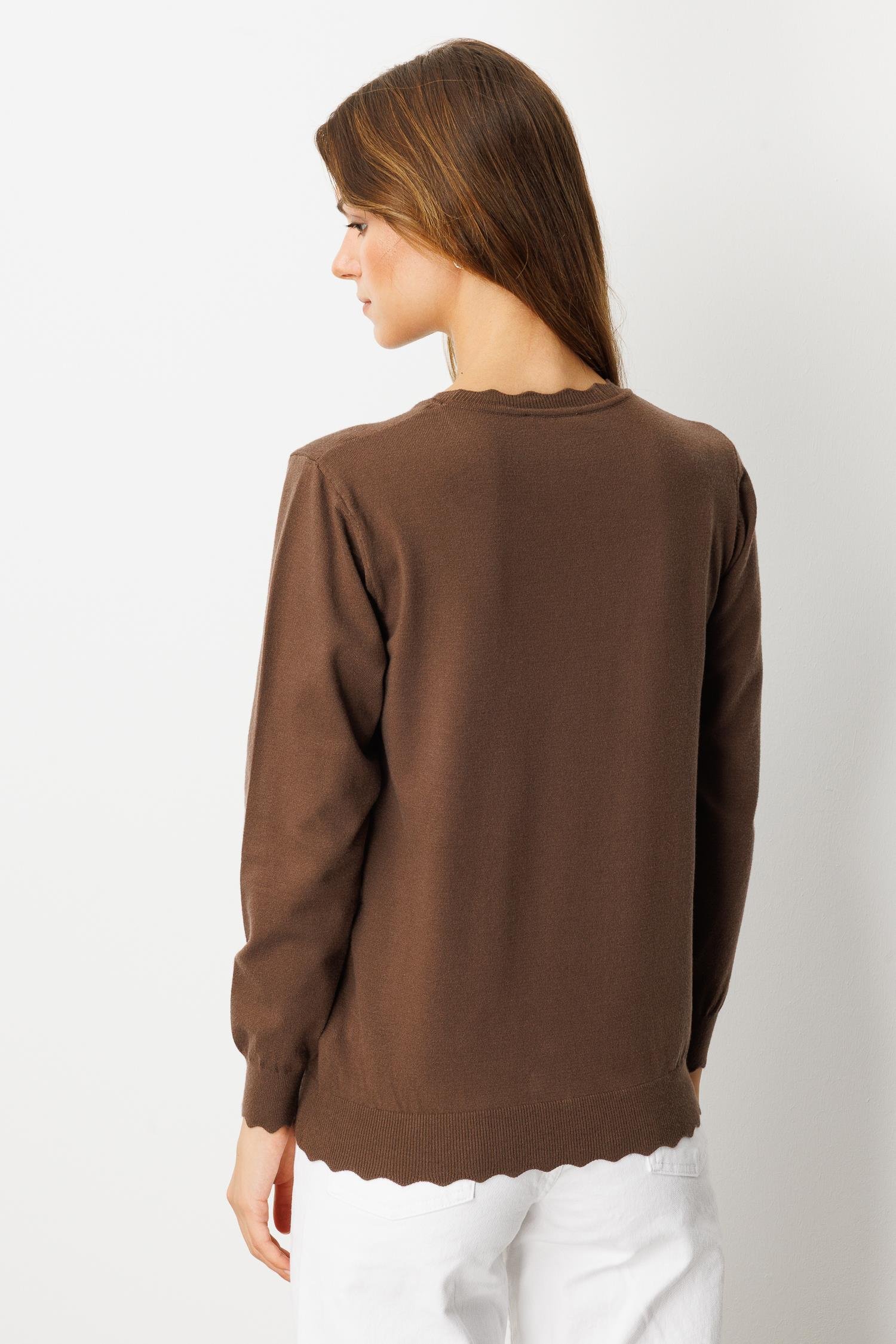 Yuvarlak Yaka Angora Triko Kazak-KAHVE