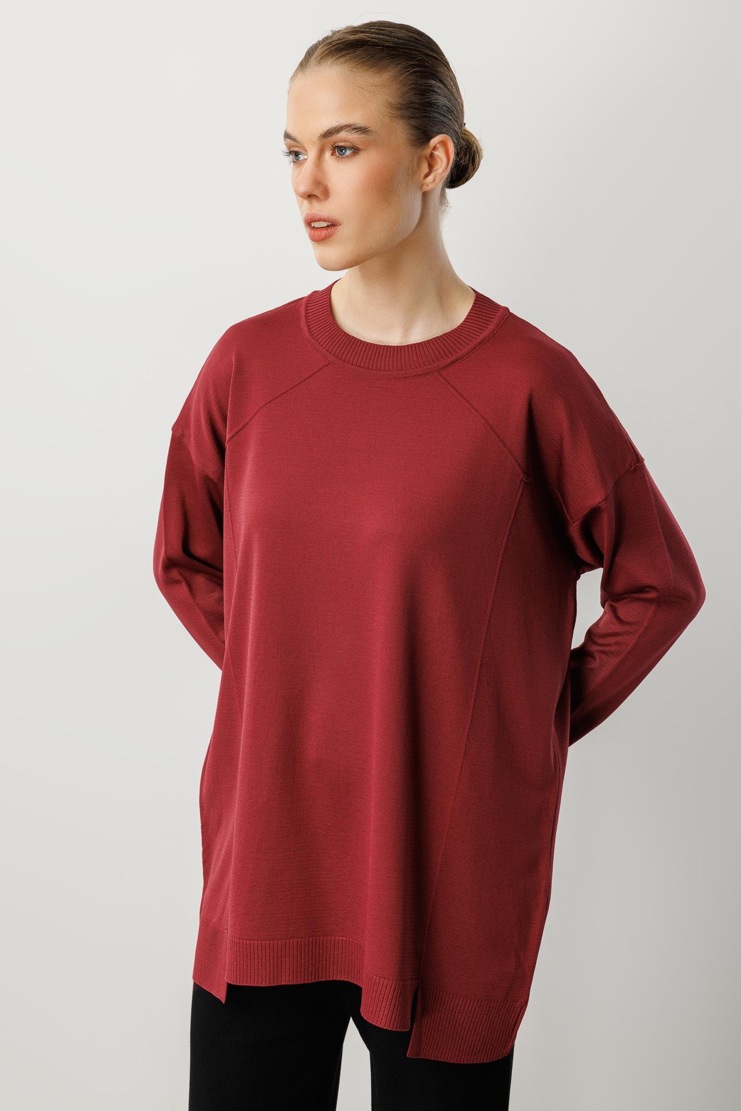 Yuvarlak Yaka Basic Triko-BORDO