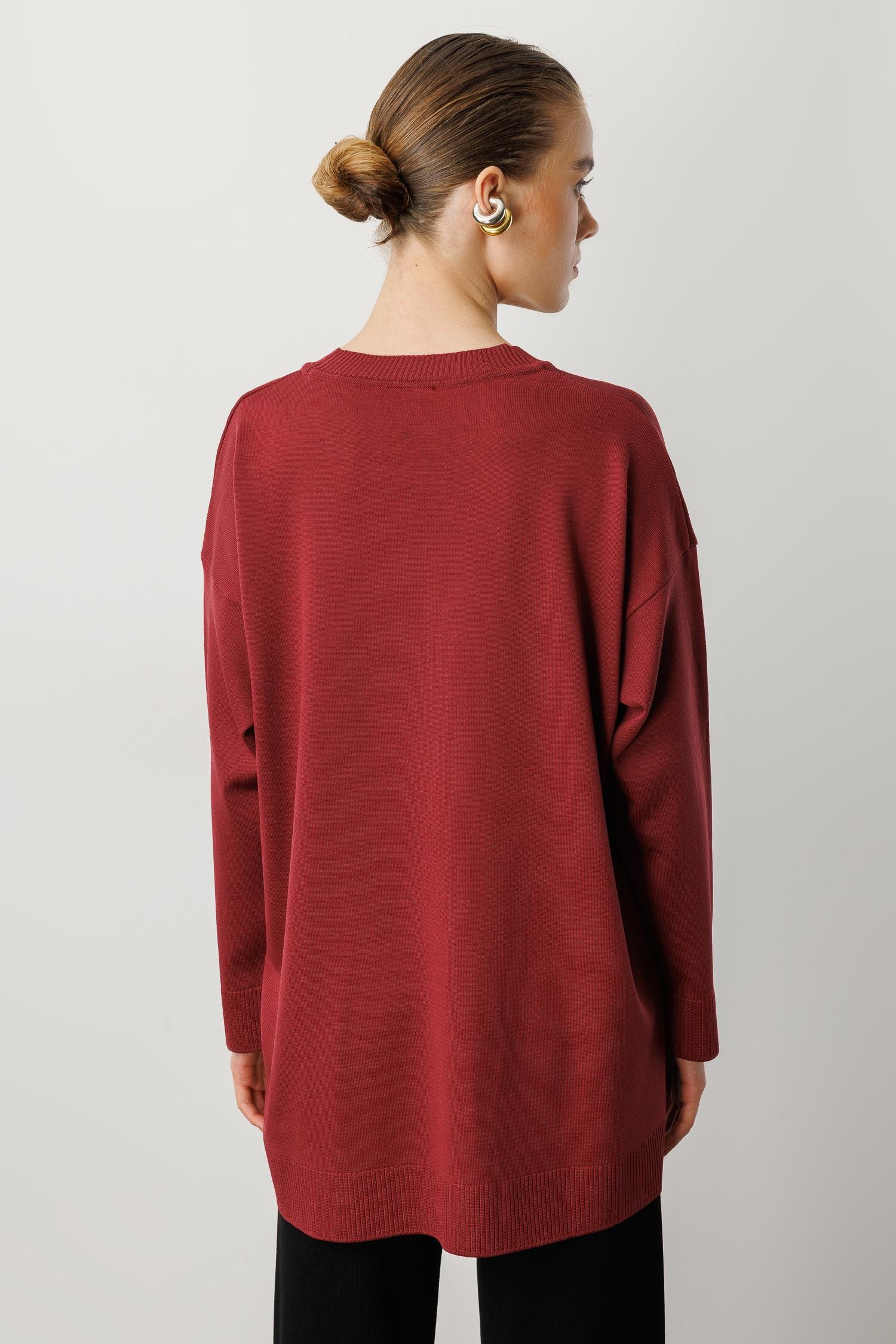 Yuvarlak Yaka Basic Triko-BORDO