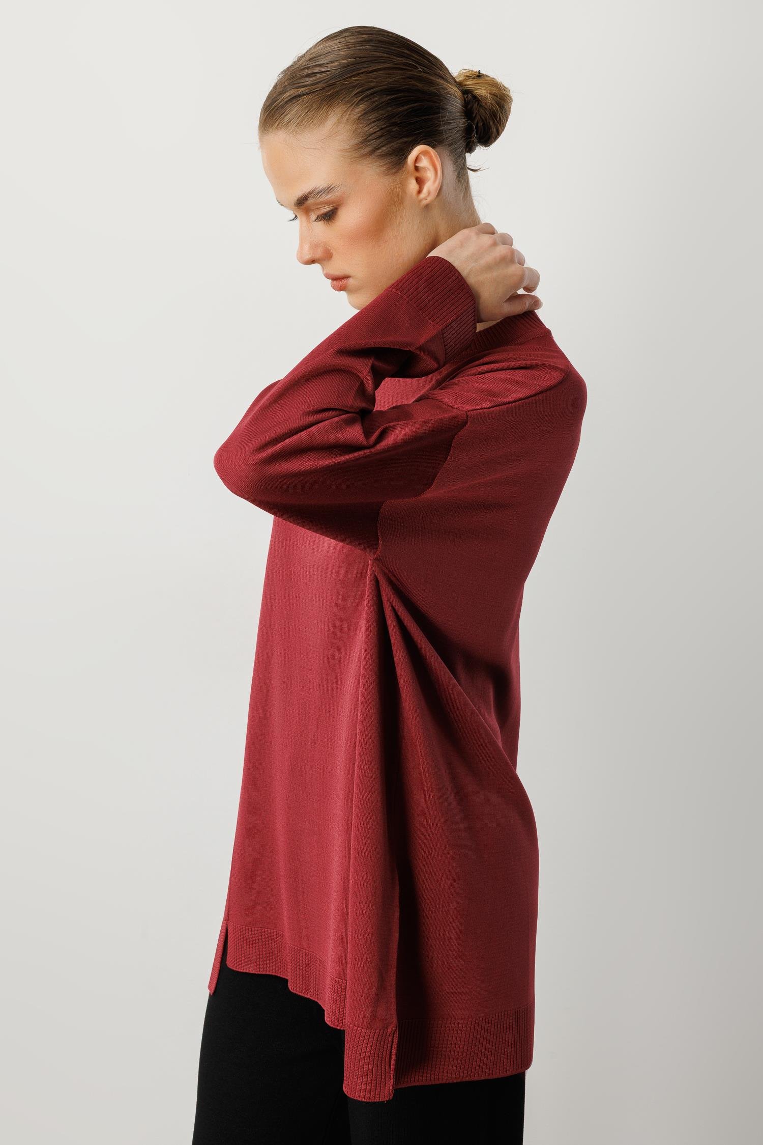 Yuvarlak Yaka Basic Triko-BORDO