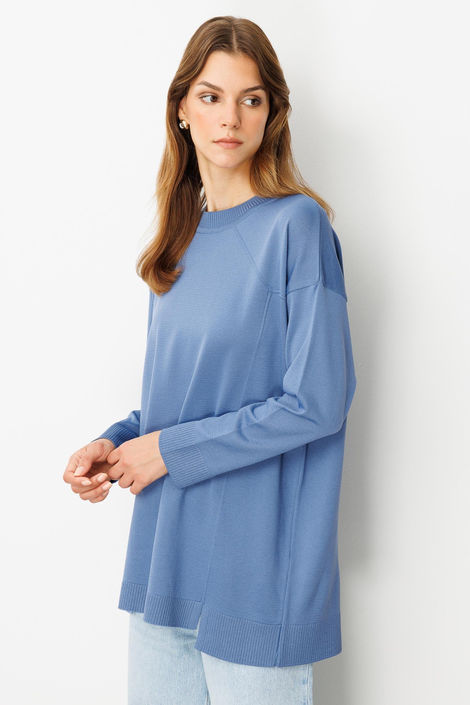 Yuvarlak Yaka Basic Triko-İNDİGO