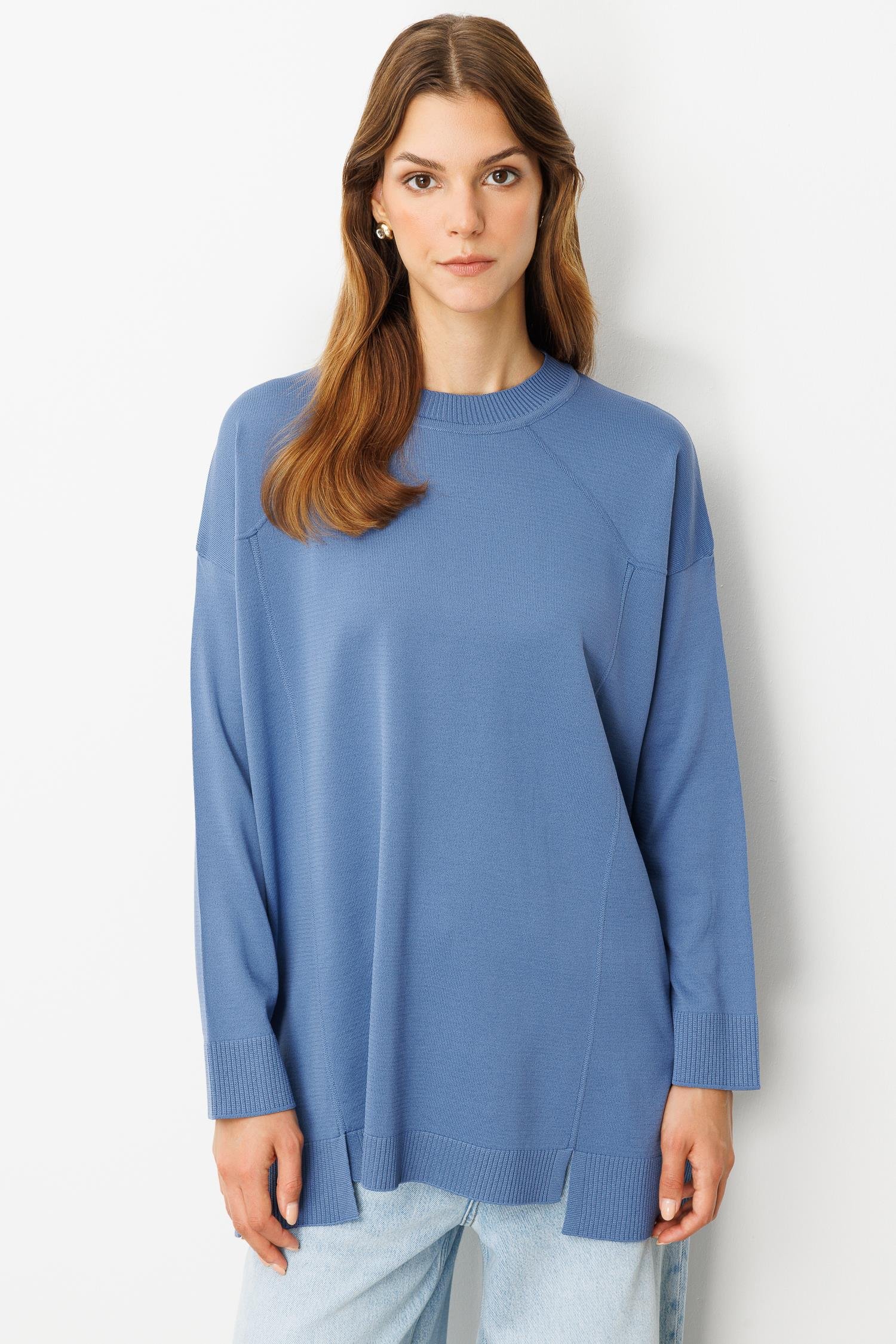 Yuvarlak Yaka Basic Triko-İNDİGO