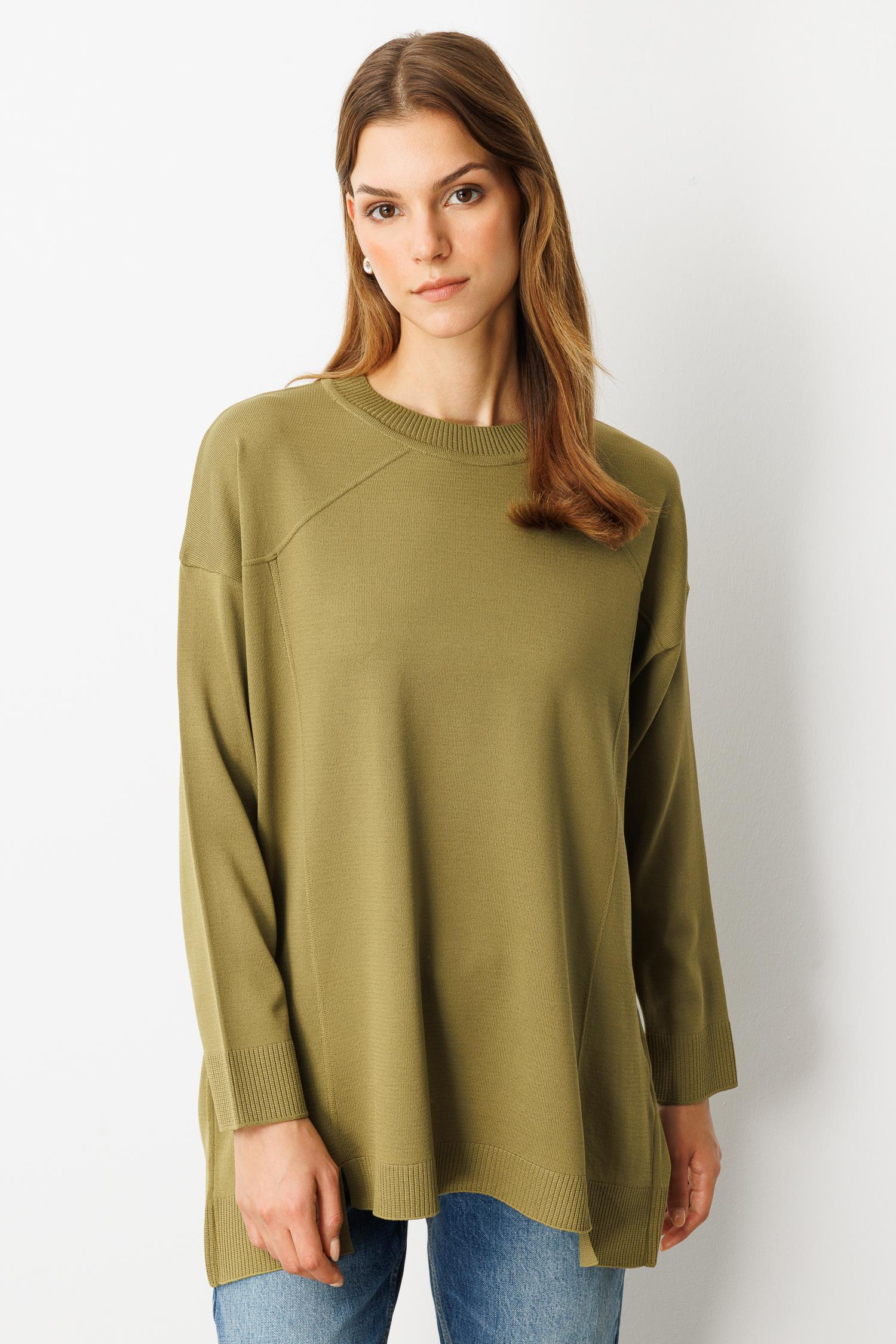 Yuvarlak Yaka Basic Triko-Y.YEŞİLİ