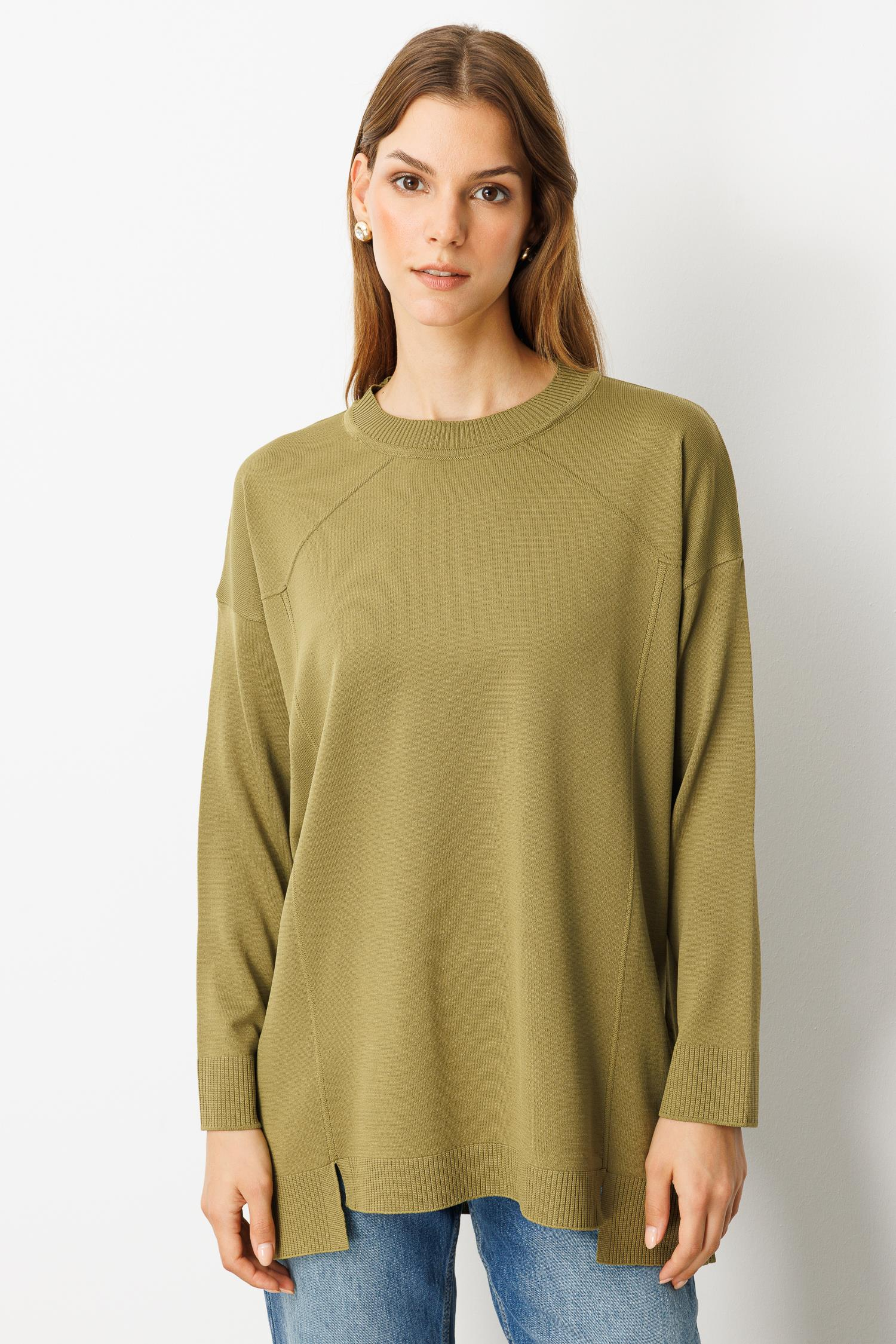 Yuvarlak Yaka Basic Triko-Y.YEŞİLİ