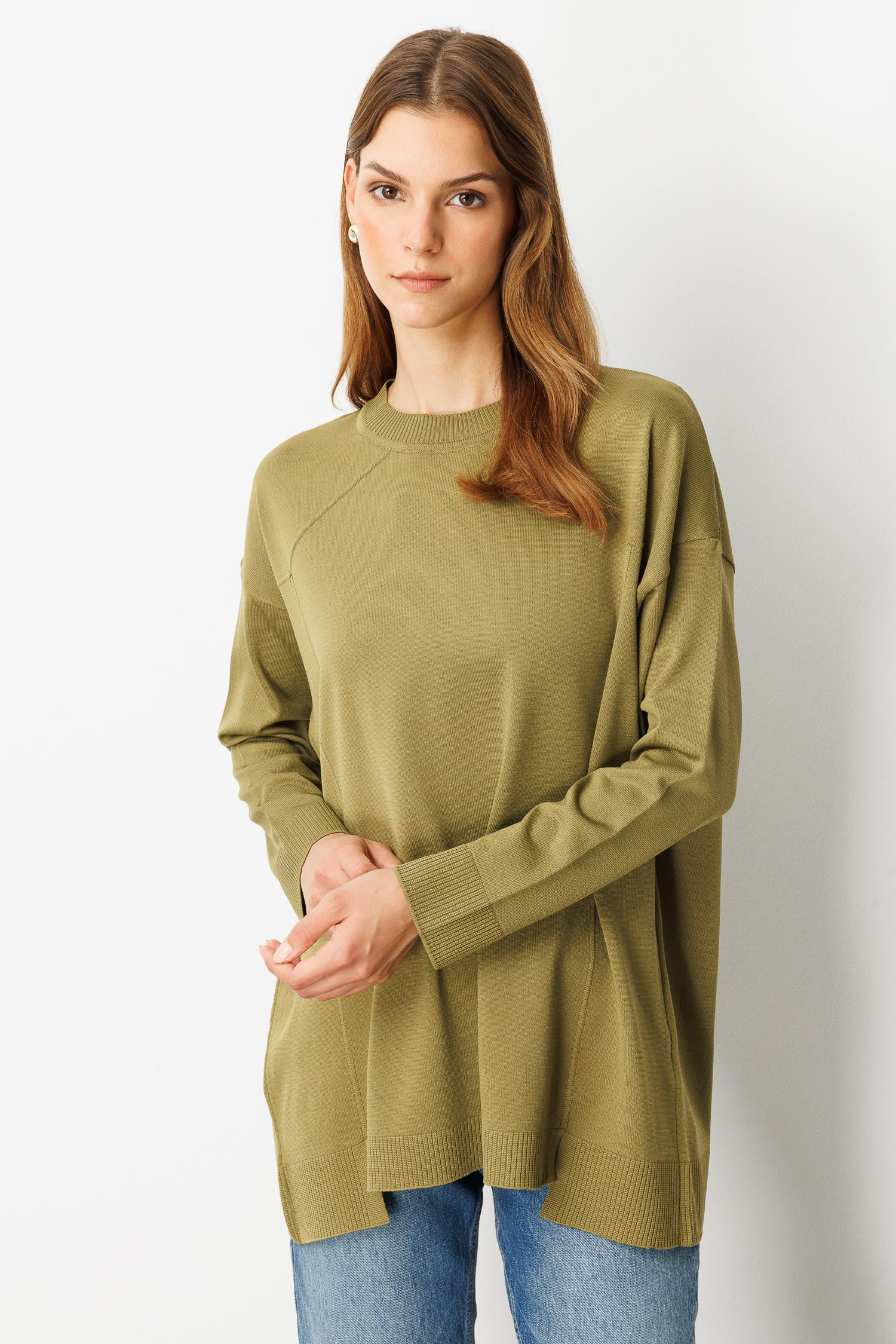 Yuvarlak Yaka Basic Triko-Y.YEŞİLİ