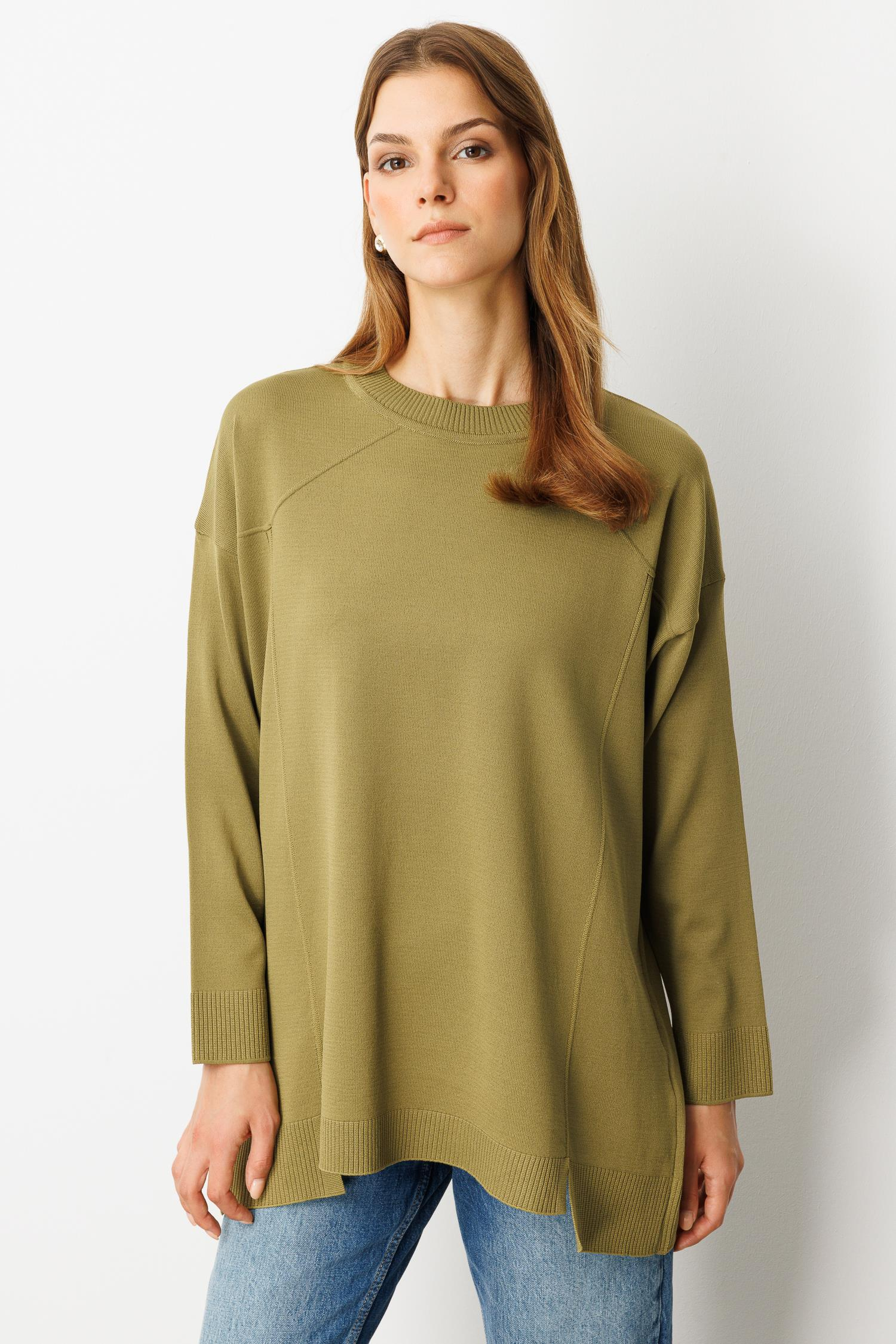 Yuvarlak Yaka Basic Triko-Y.YEŞİLİ