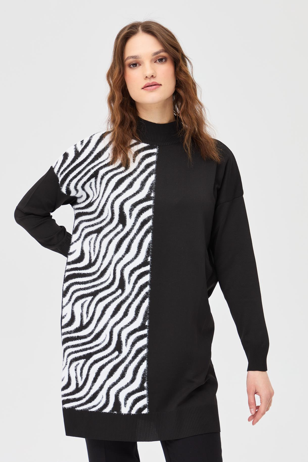 Zebra Kombinli Triko Tunik - SİYAH