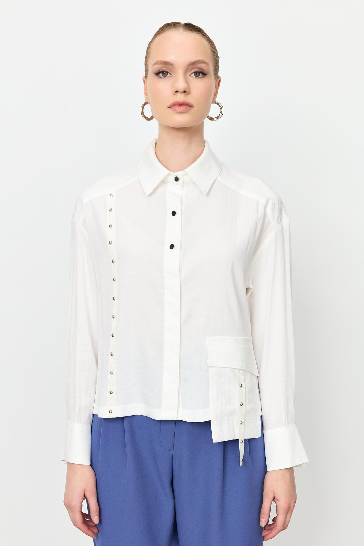 Zımba Şerit Detaylı Gömlek-EKRU