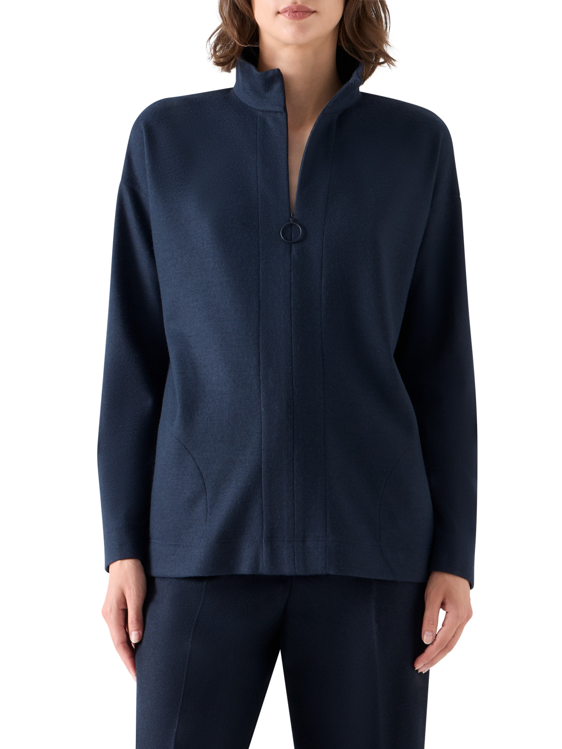 Akris Punto Fermuarlı Dik Yaka Uzun Kesim Yünlü Sweatshirt