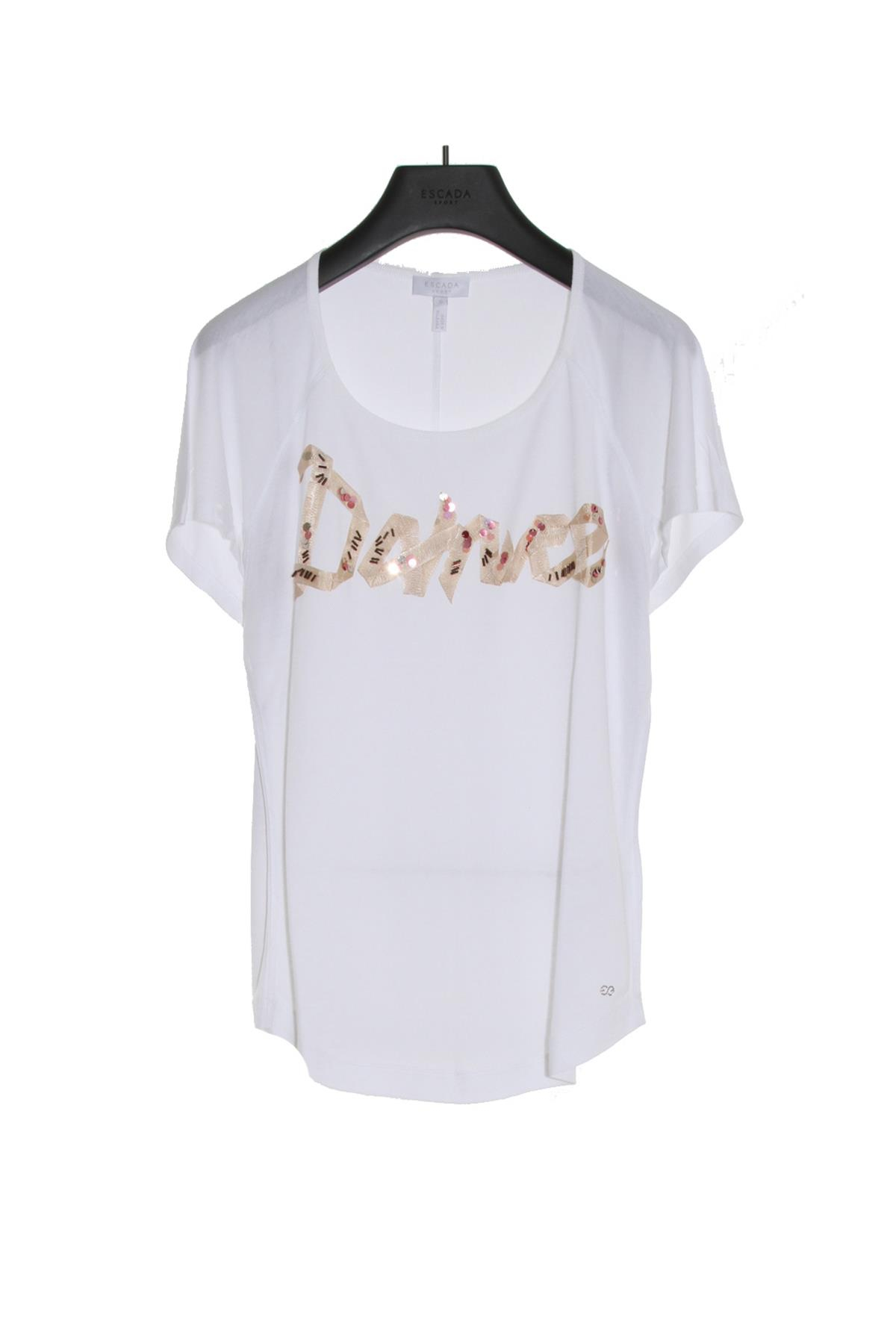 Escada  İşlemeli Derin Yaka Düşük Kol T-shirt