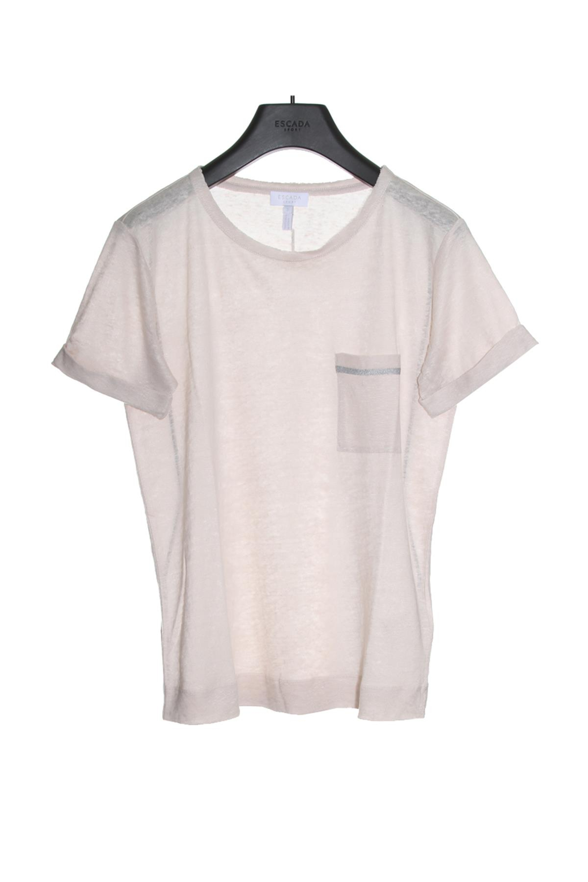 Escada  Önü Cepli Yuvarlak Yaka Keten T-shirt