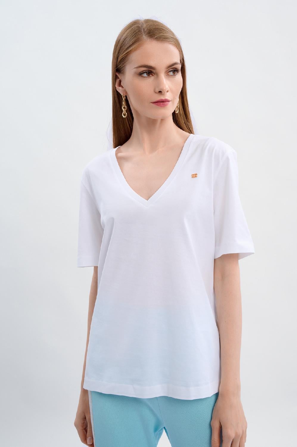 Escada  V Yaka Bol Kesim Basic Pamuk T-shirt