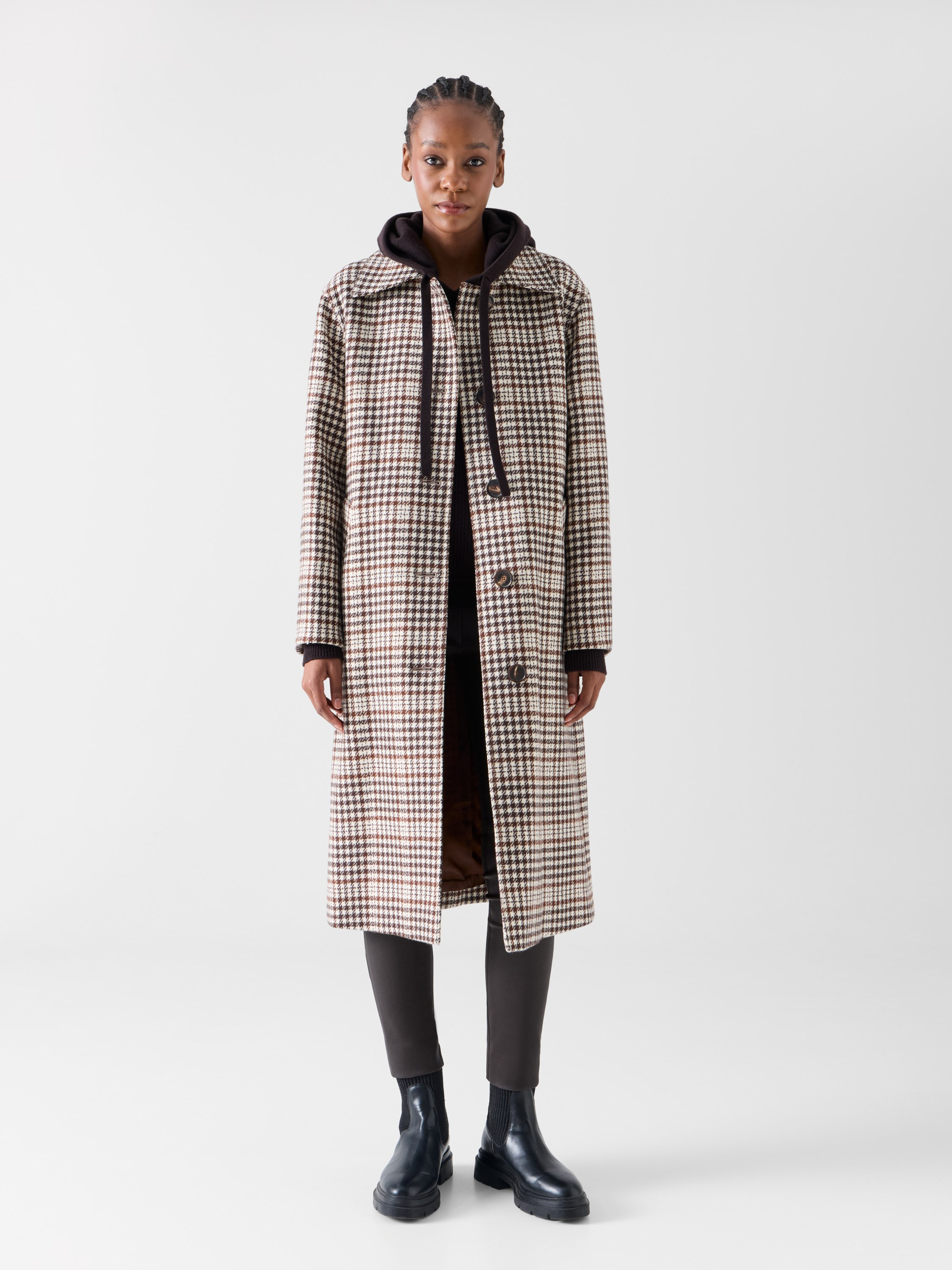 Akris Punto Gömlek Yaka Ekose Uzun Yünlü Palto