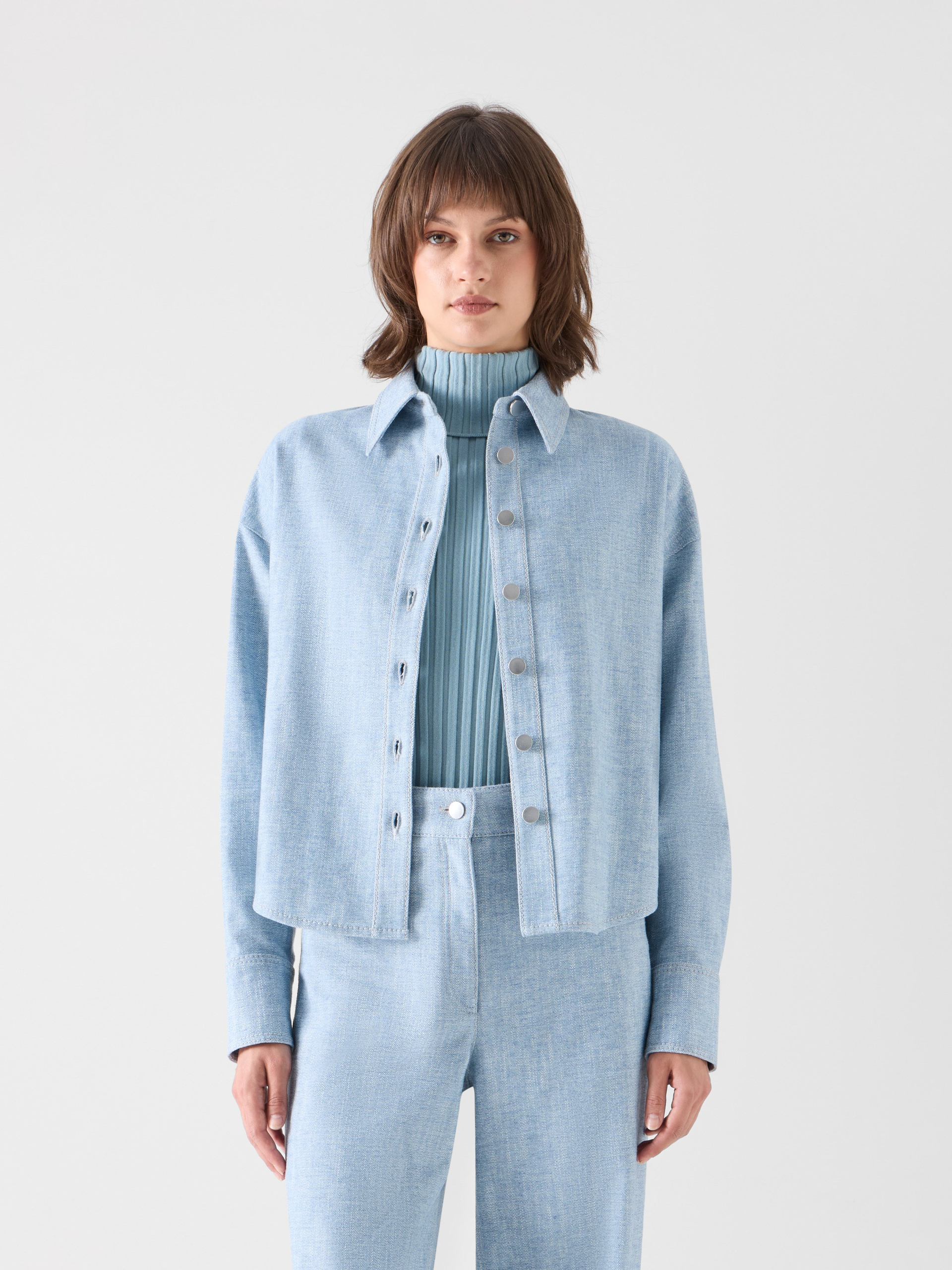 Akris Punto Kısa Kesim Mavi Kışlık Denim Gömlek