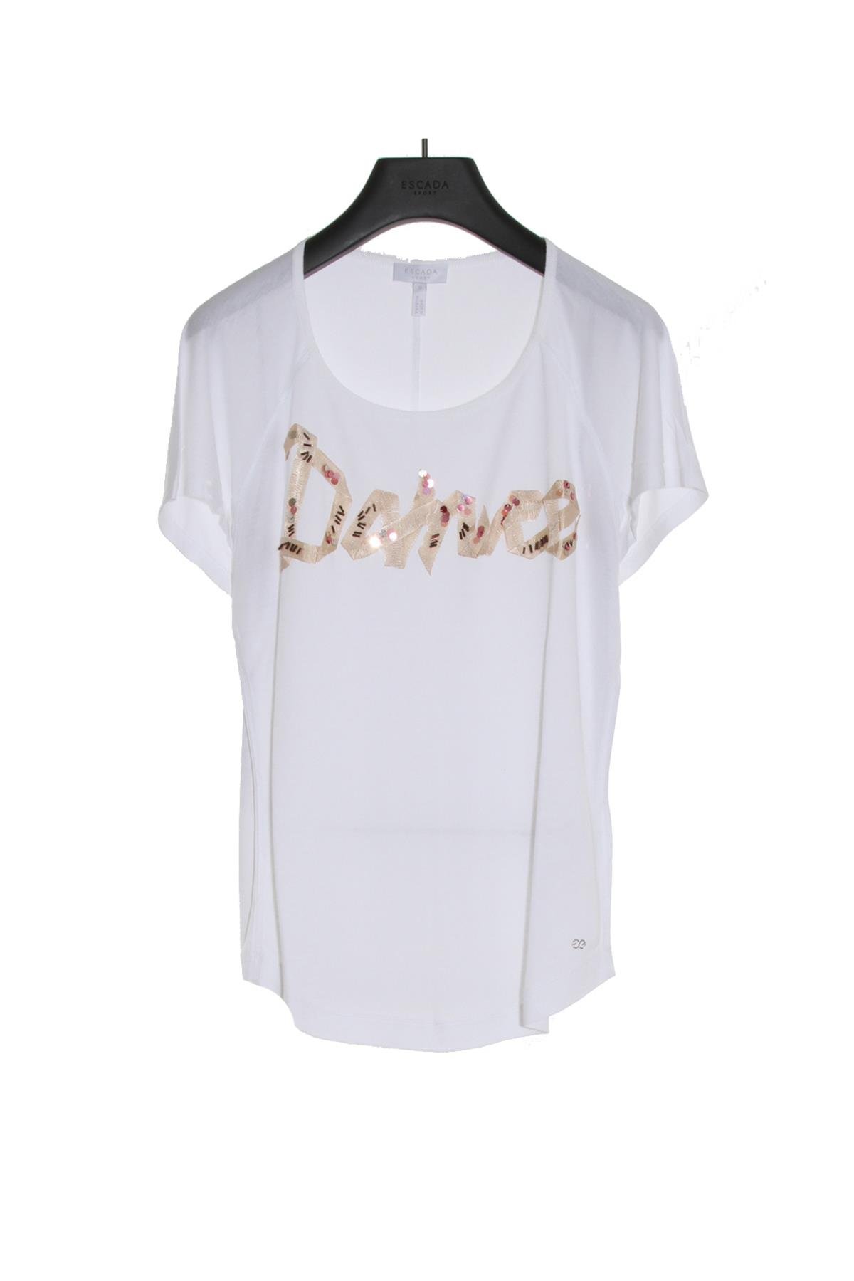 Escada  İşlemeli Derin Yaka Düşük Kol T-shirt