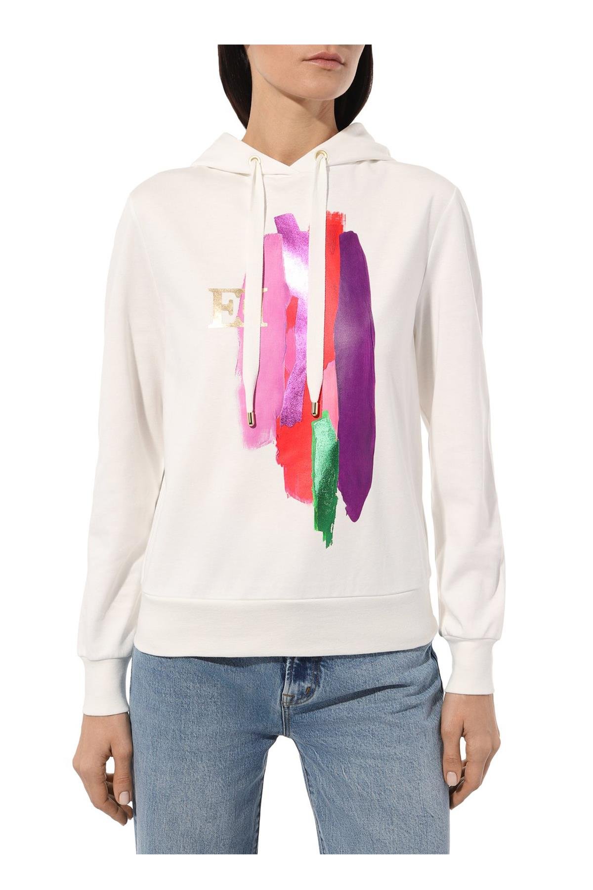 Escada  Logolu Kapüşonlu Ekru Pamuklu Sweatshirt