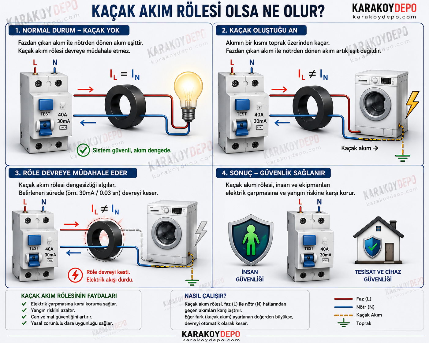 OAG 362 2x40 30 mA 2 Kutuplu Kaçak Akım Rölesi
