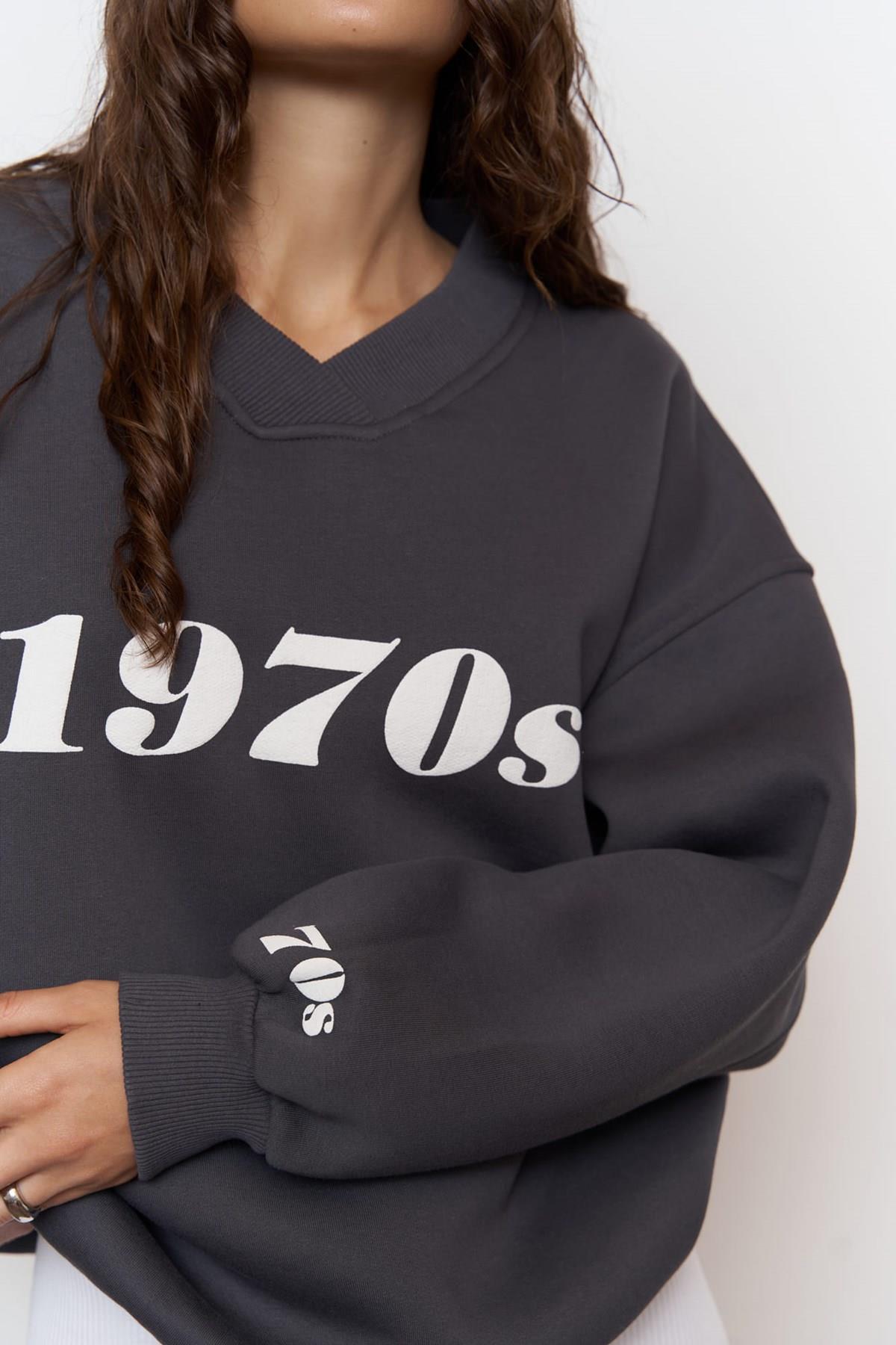 1970s Antrasit Oversize Unisex Sweatshirt