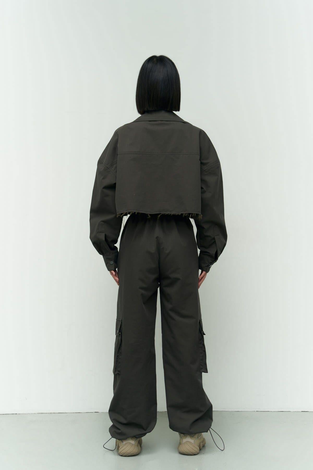 Abra Charcoal Crop Shirt Pants Set