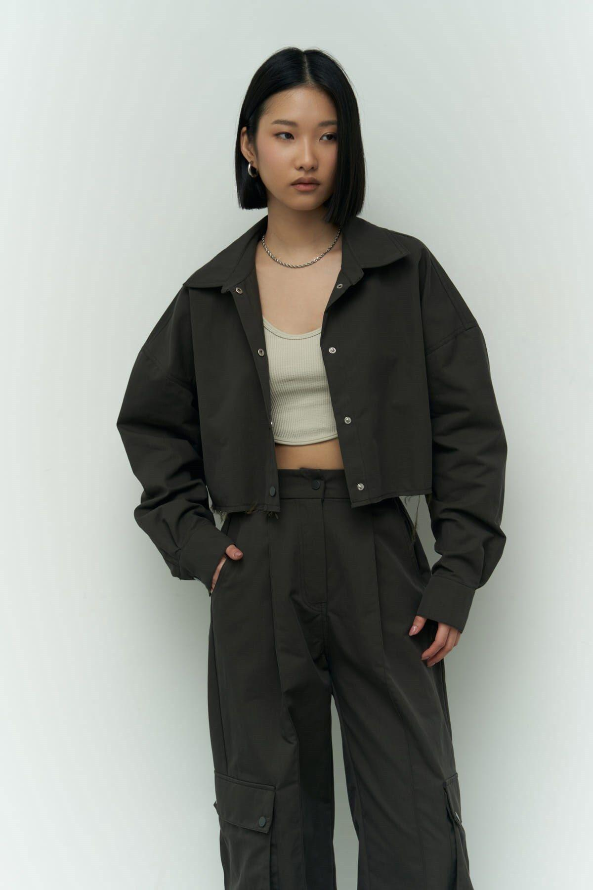 Abra Charcoal Crop Shirt Pants Set