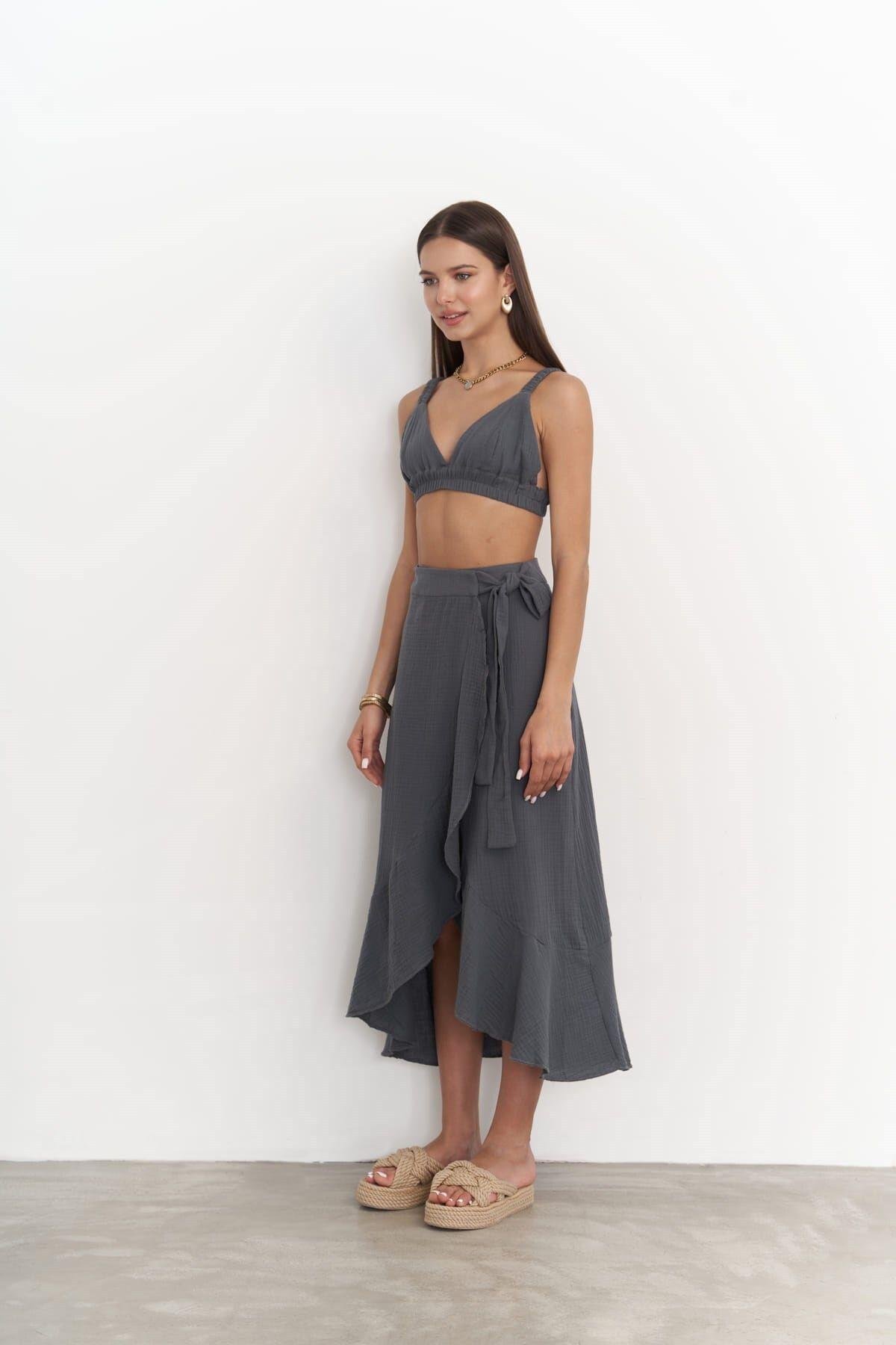 Bohemai Adelina Anthracite Muslin Crop-Skirt Set