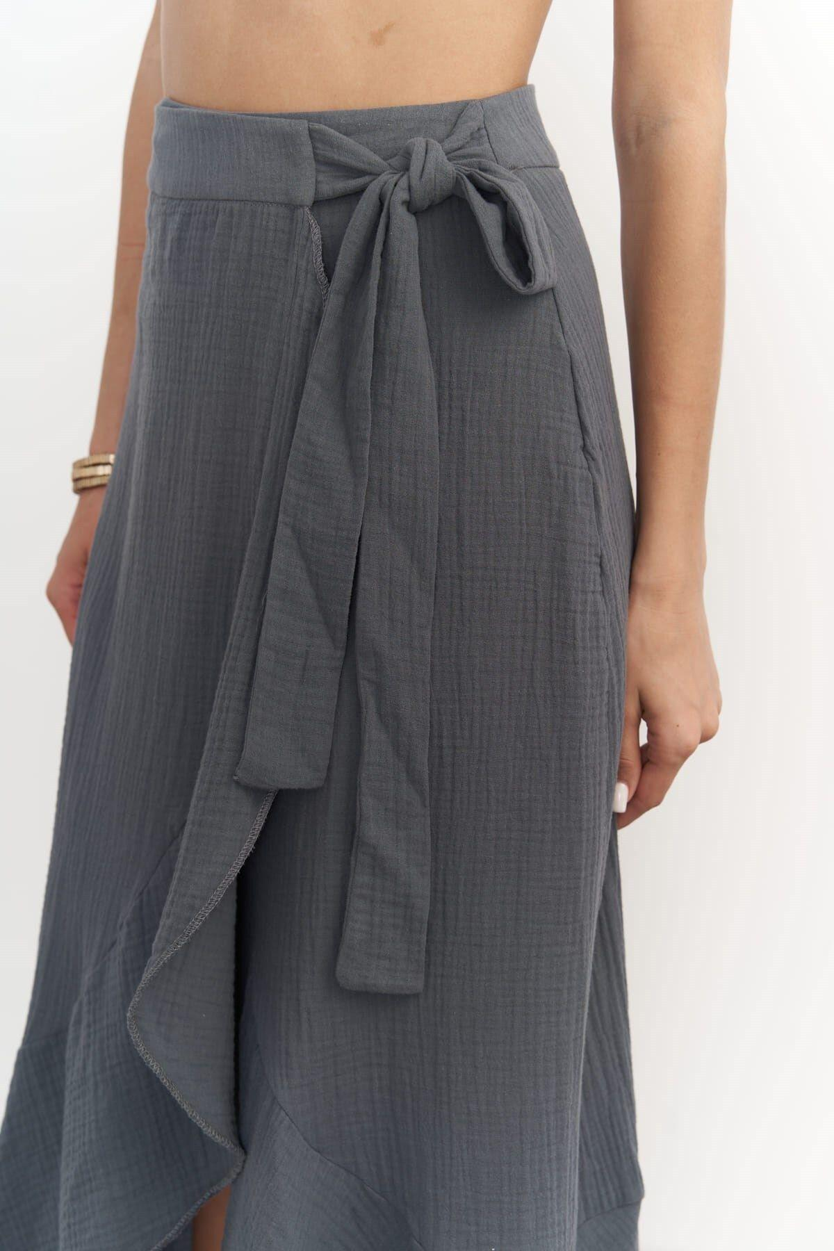 Bohemai Adelina Anthracite Muslin Crop-Skirt Set