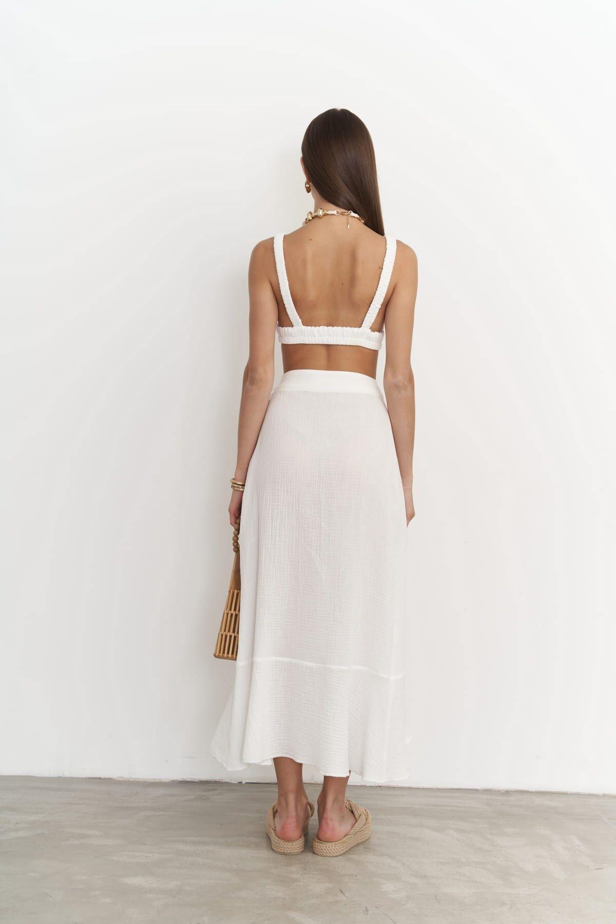 Adelina White Muslin Crop-Top and Skirt Set