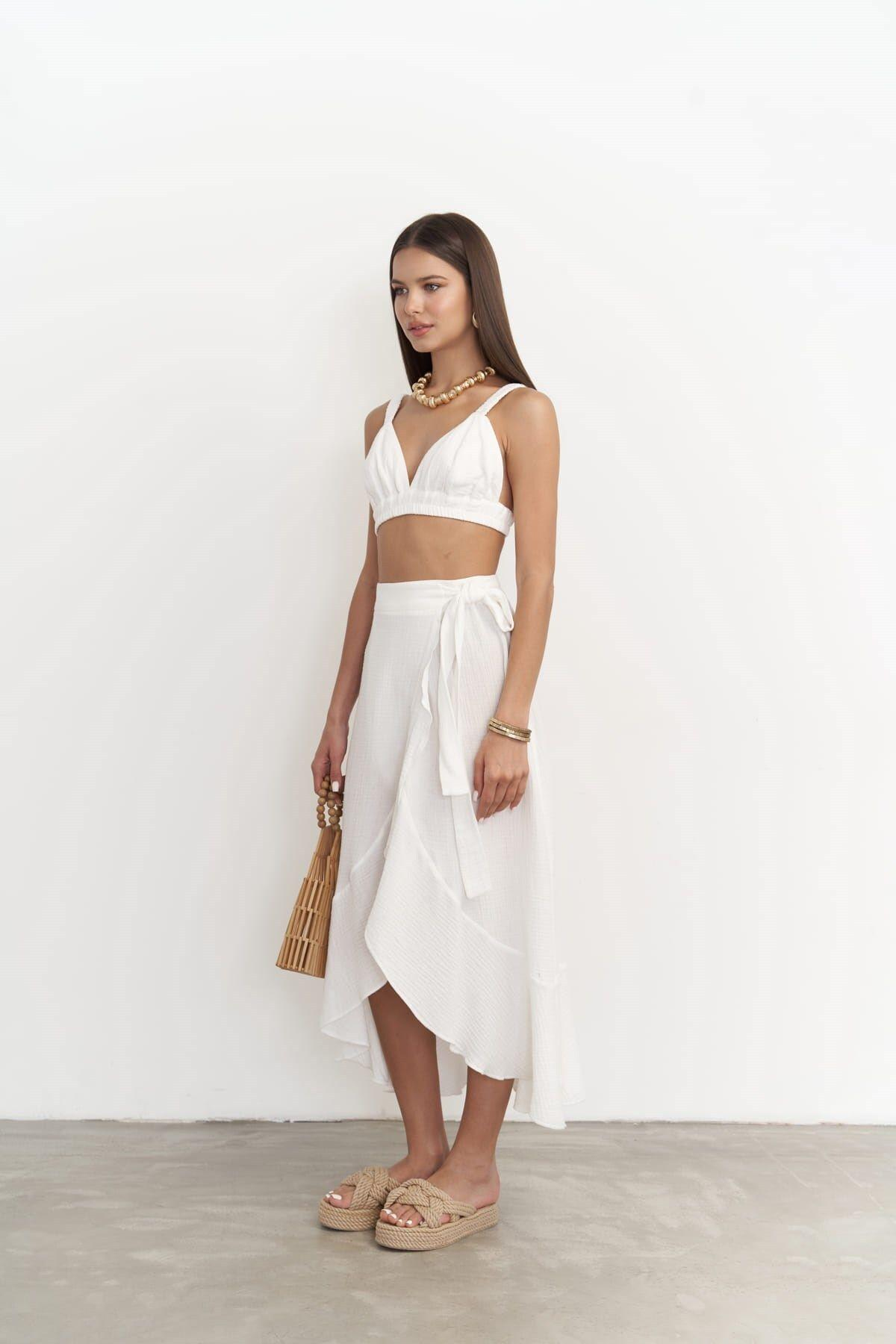Adelina White Muslin Crop-Top and Skirt Set