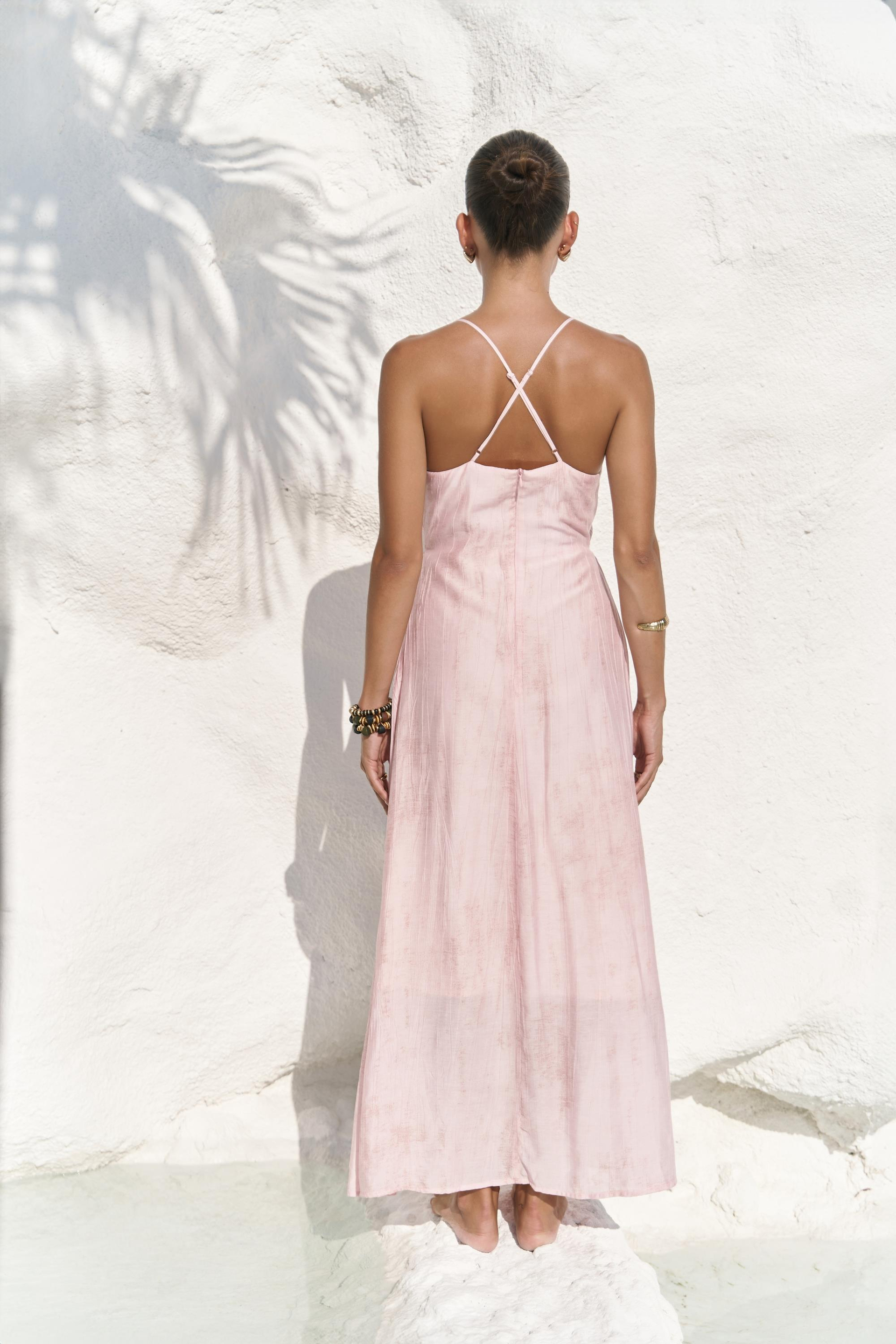 Aden Boncuk Detay Pembe Elbise