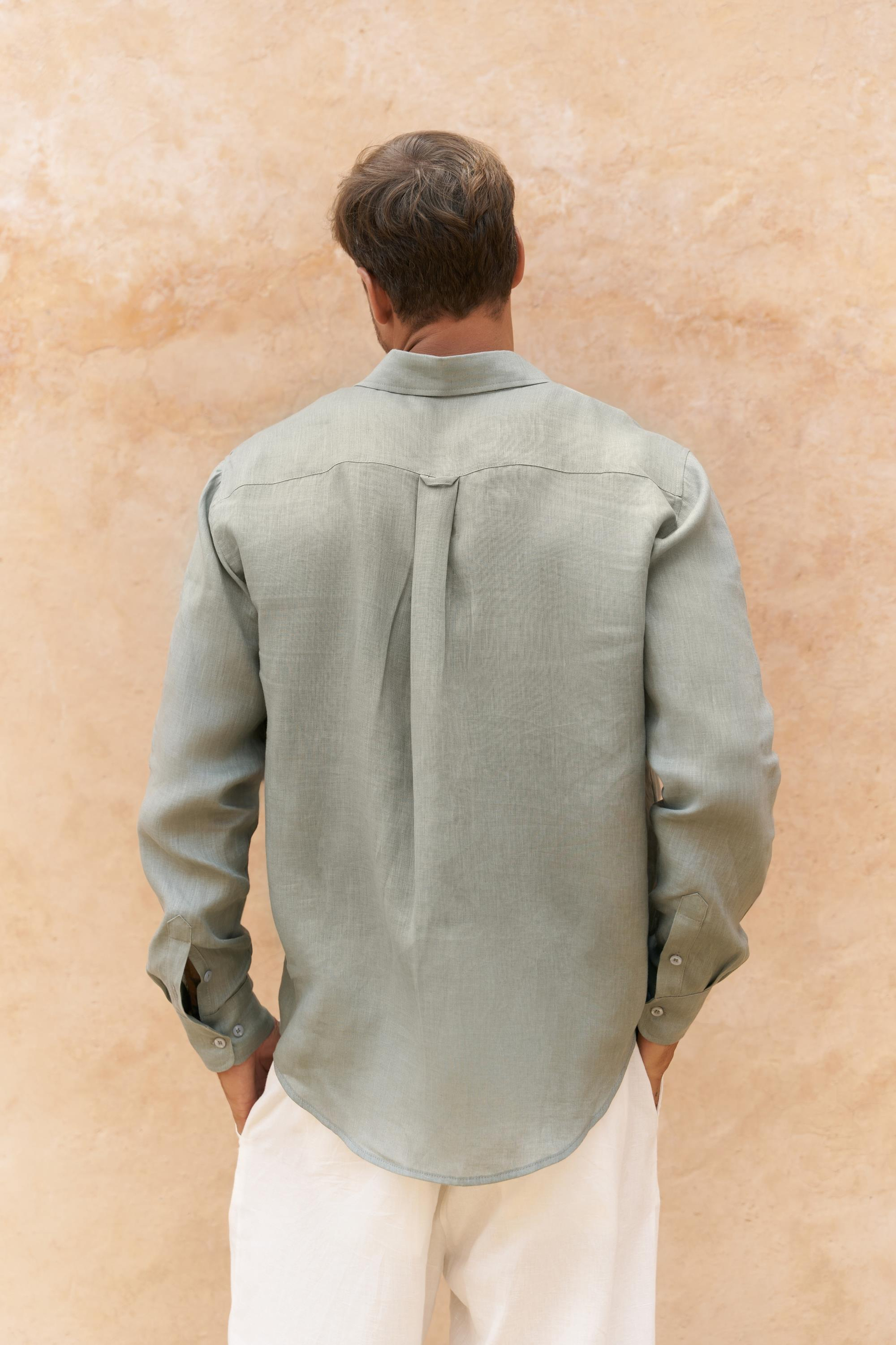 Agnola Oversize Erkek Mint Keten Gömlek