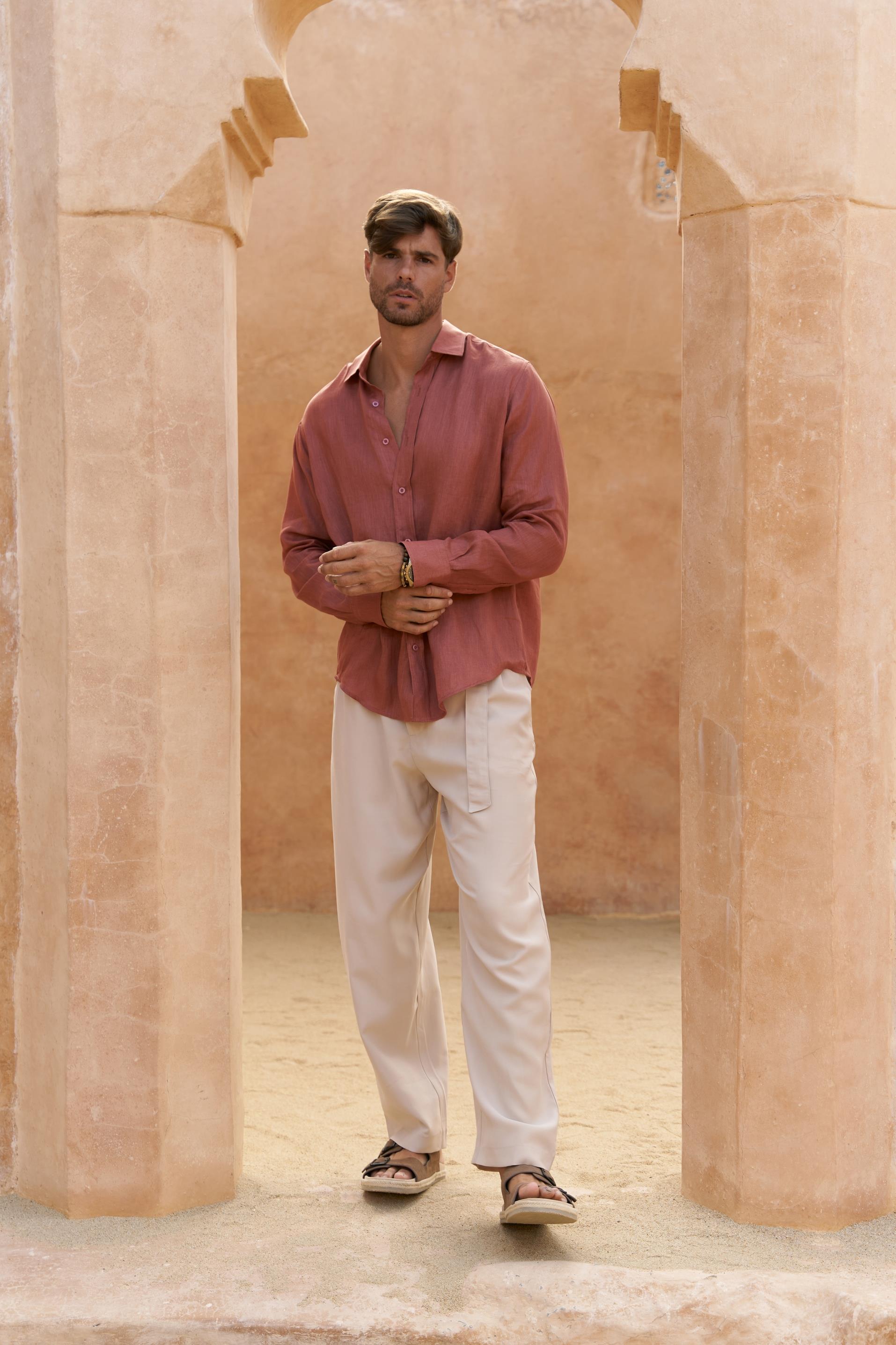 Agnola Oversize Erkek Tarçın Keten Gömlek