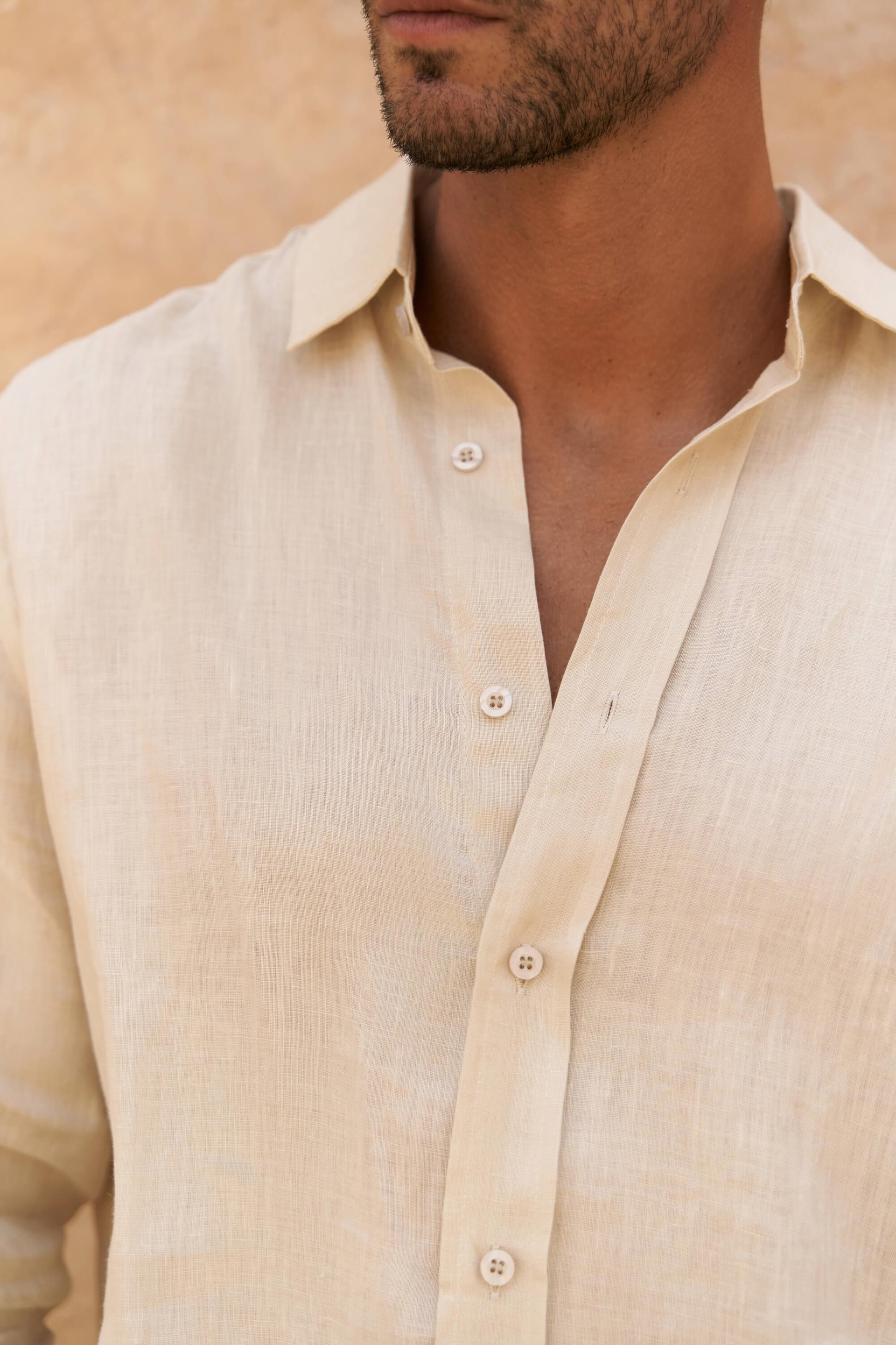 Agnola Oversize Erkek Taş Keten Gömlek