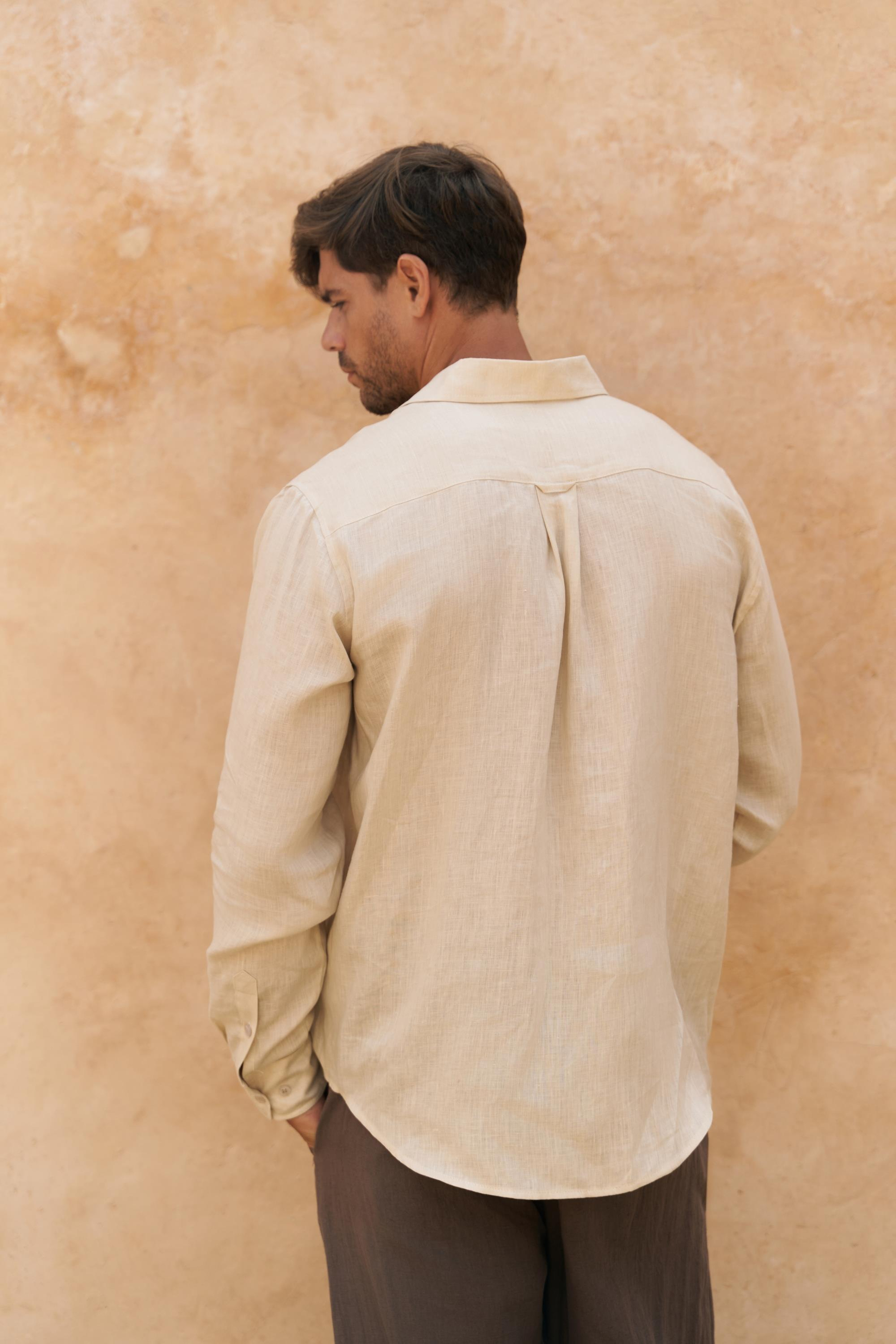 Agnola Oversize Erkek Taş Keten Gömlek