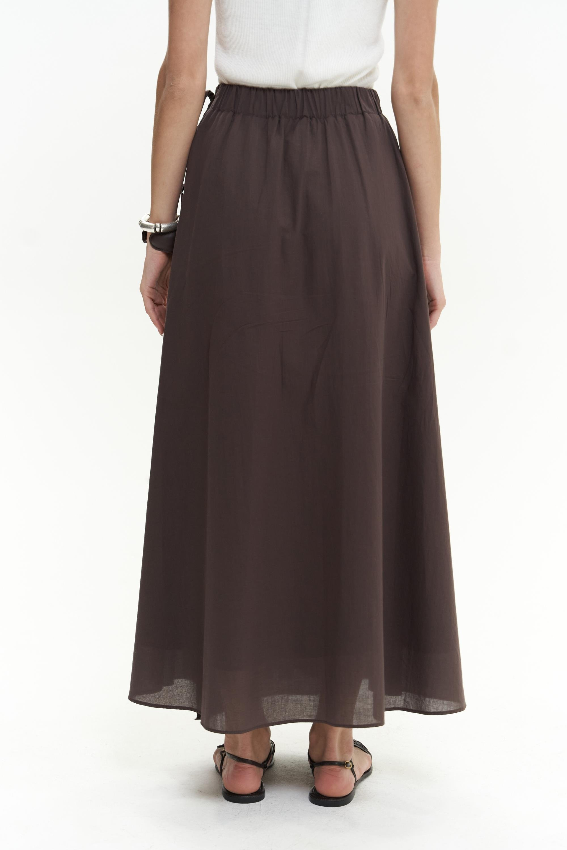 Aida İp Detay Pileli Kahve Etek