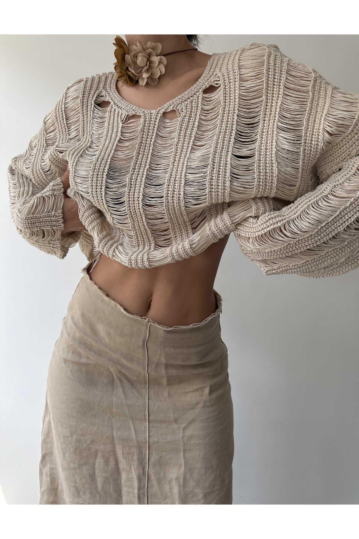 Ajur Bej Organik Triko Crop