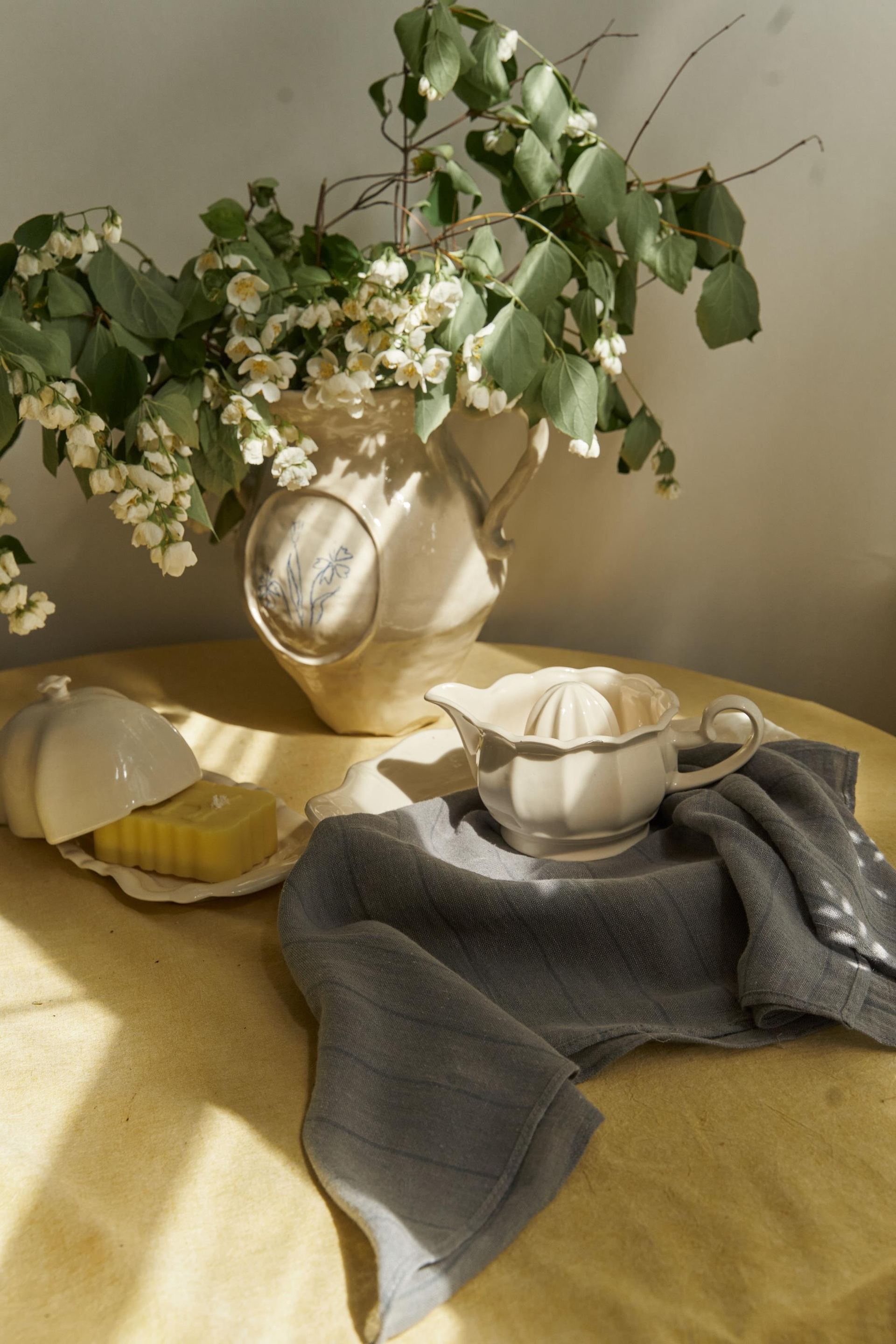 Alba Çizgili Füme Keten Fular