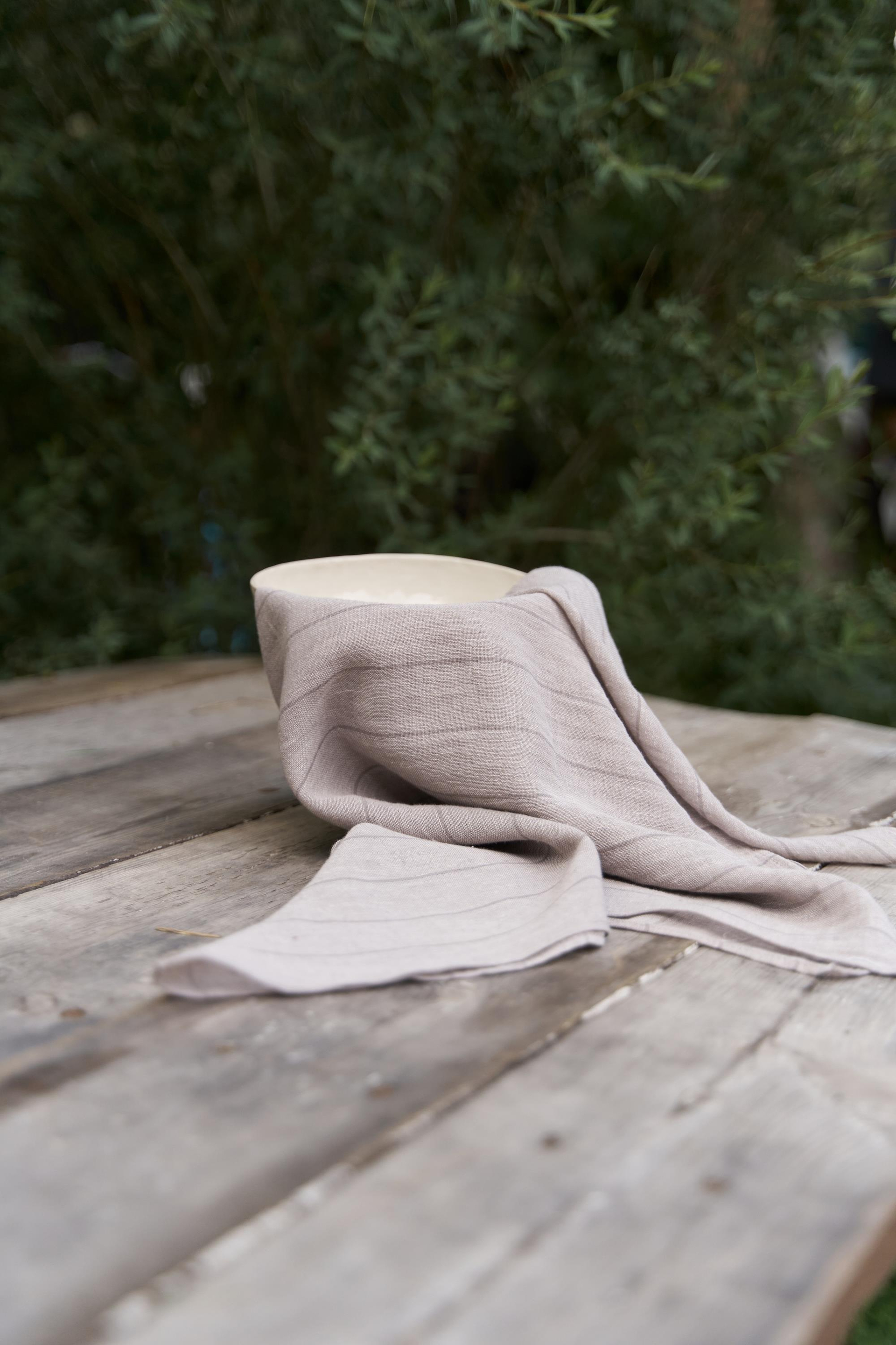 Alba Çizgili Vizon Keten Fular