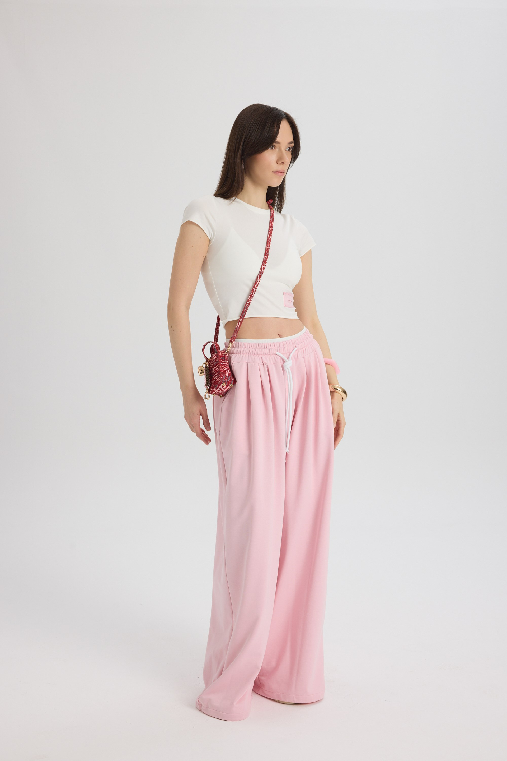 Albane Bel Detay Pembe Crop Eşofman Takım