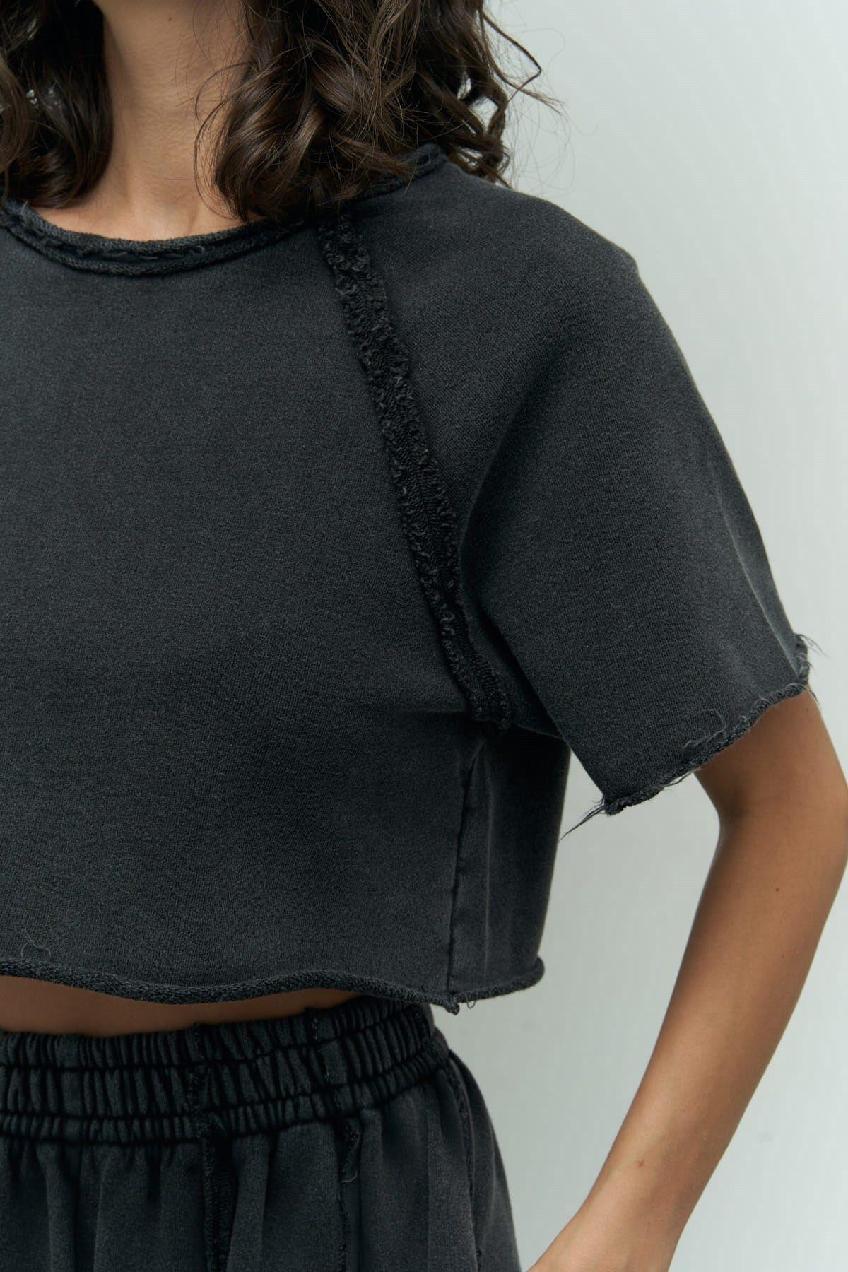Alda Black Crop Washed Tracksuit